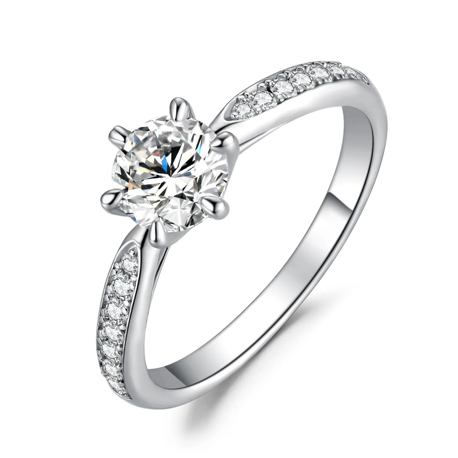JewelryPalace 0.5ct Classico Anello Solitario Donna placcato oro bianco 14K con Creato Moissanite, Diamante Simulato Anelli con Pietre Laterali, Semplice Fedine Fidanzamento Set Gioielli Donna 10.5 - immagine 1