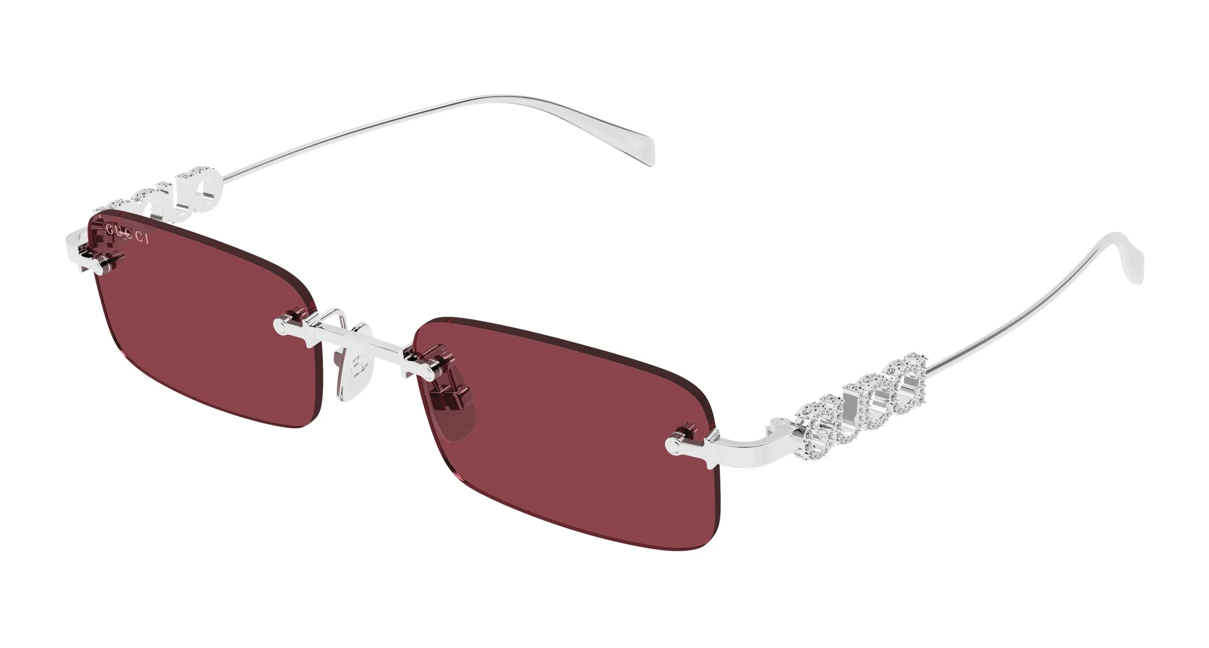 Gucci GG1808S 004 Occhiali da sole Metallo Argento Rosso Squadrata - immagine 1