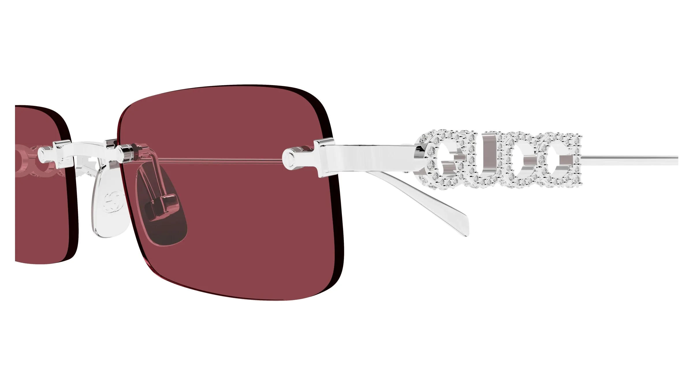 Gucci GG1808S 004 Occhiali da sole Metallo Argento Rosso Squadrata - immagine 3