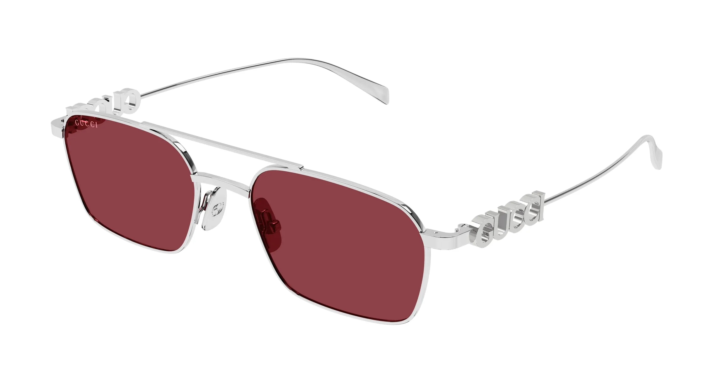 Gucci GG1804S 004 Occhiali da sole Metallo Argento Rosso Squadrata - immagine 1