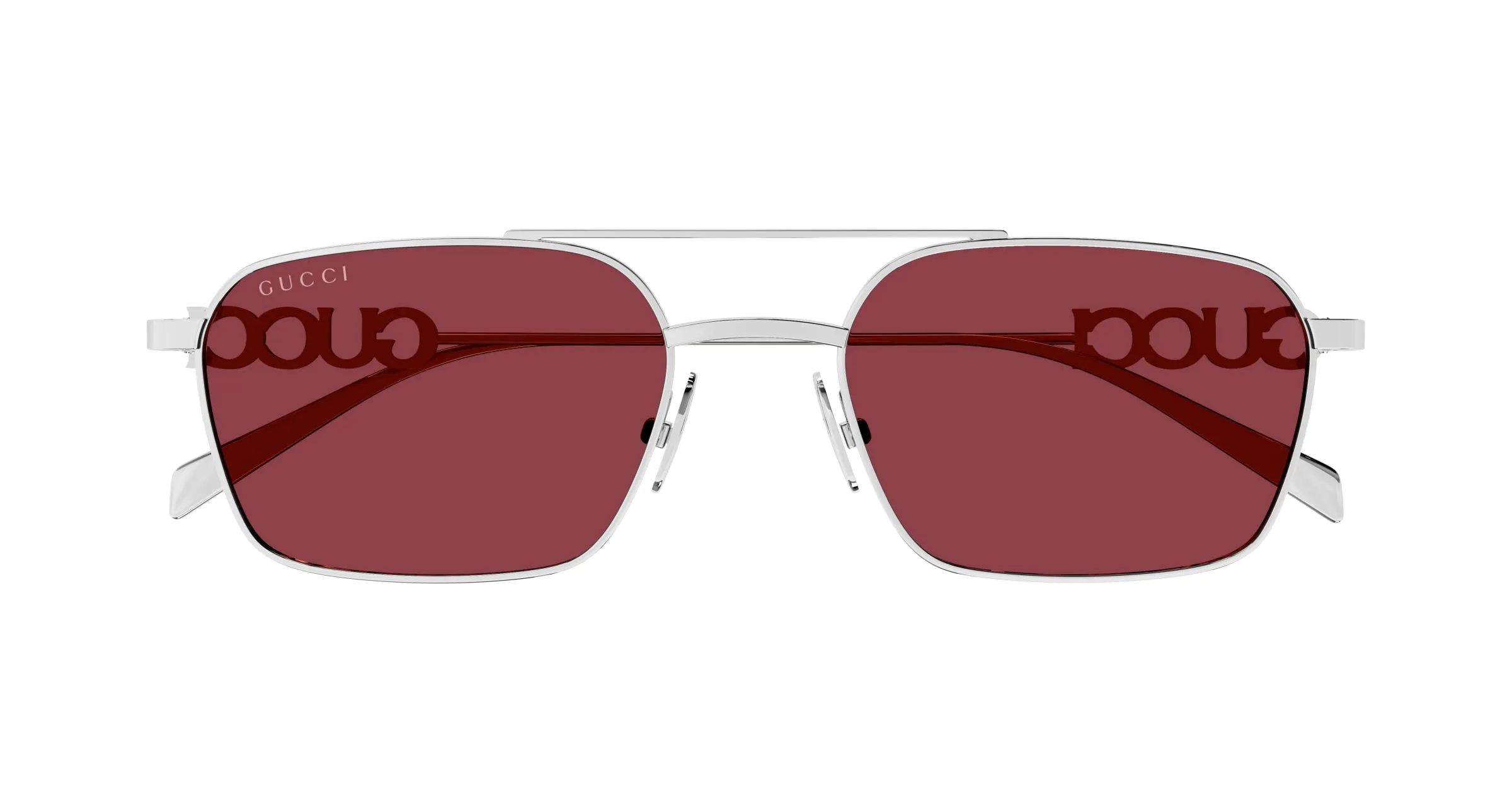 Gucci GG1804S 004 Occhiali da sole Metallo Argento Rosso Squadrata - immagine 2