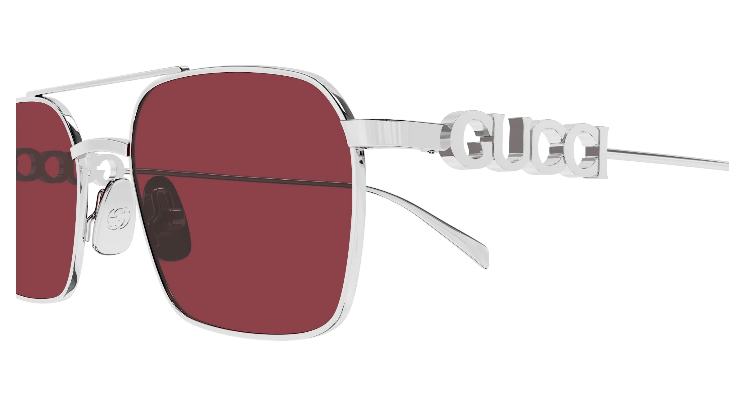 Gucci GG1804S 004 Occhiali da sole Metallo Argento Rosso Squadrata - immagine 3