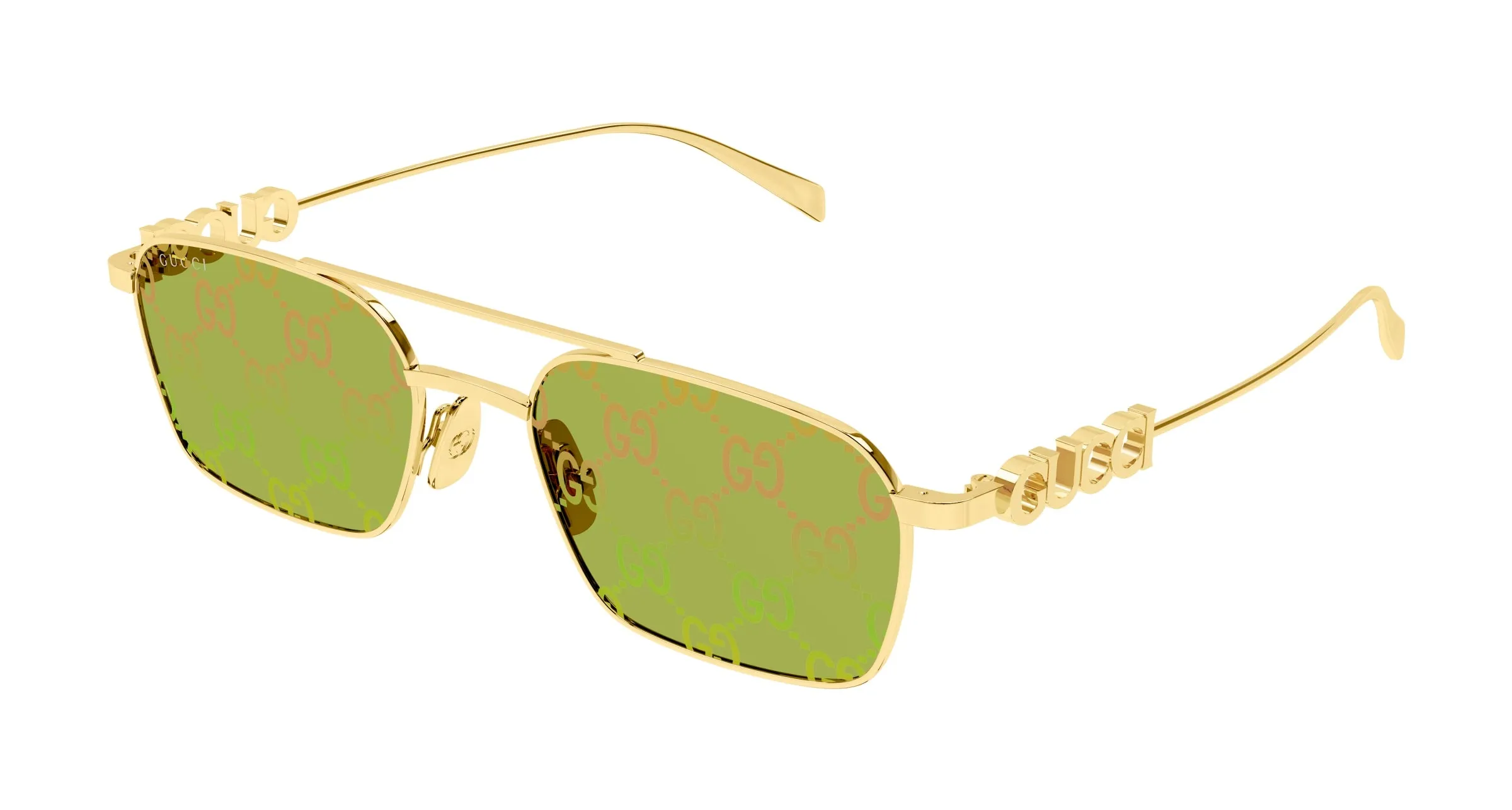 Gucci GG1804S 002 Occhiali da sole Metallo Oro Verde Squadrata - immagine 1
