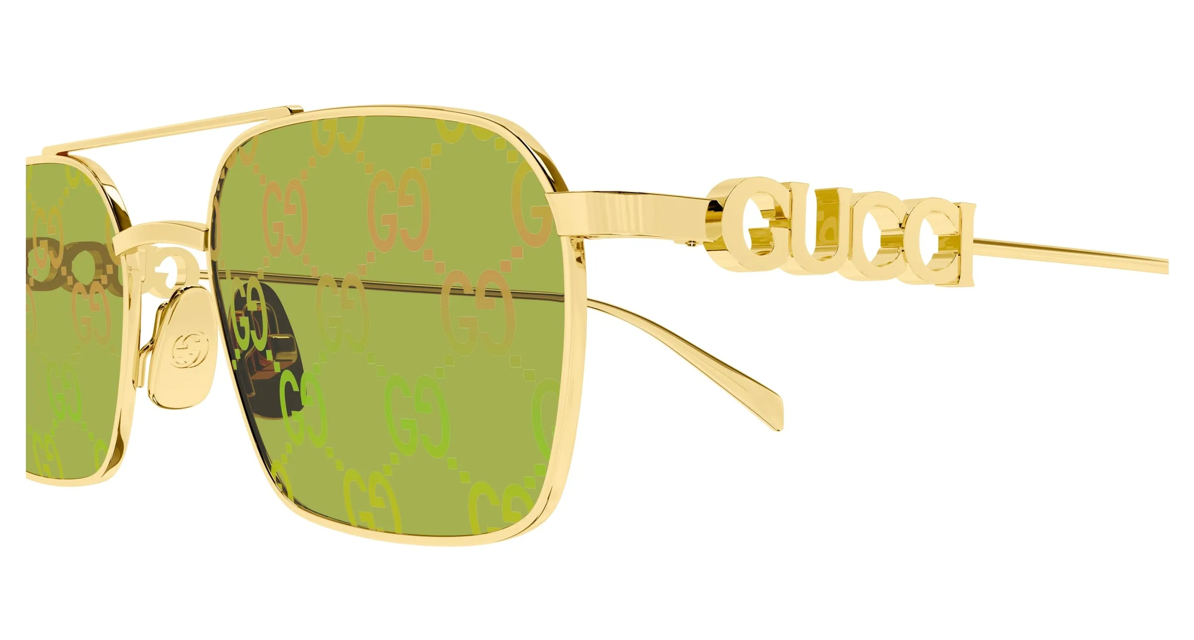 Gucci GG1804S 002 Occhiali da sole Metallo Oro Verde Squadrata - immagine 3