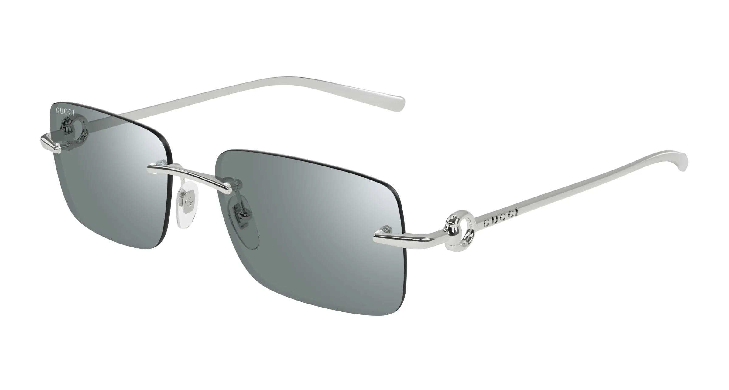 Gucci GG1703S 002 Occhiali da sole Metallo Argento Verde Squadrata - immagine 1