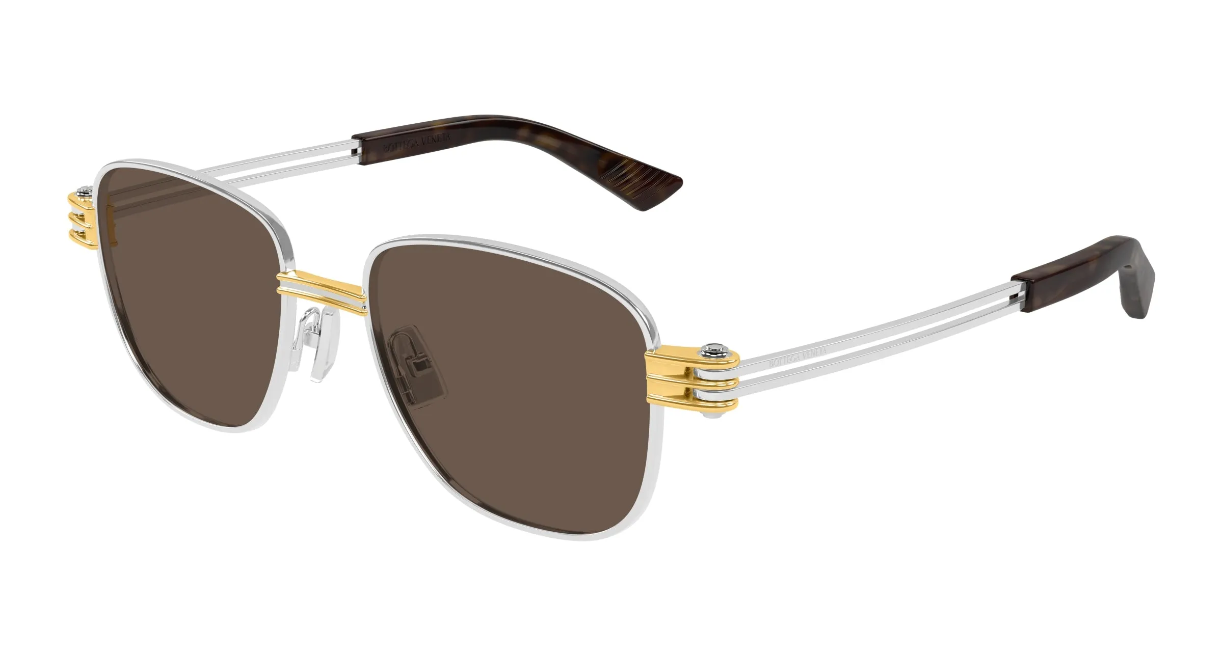 Bottega Veneta BV1380S 001 Occhiali da sole Metallo Argento Marrone Squadrata - immagine 1