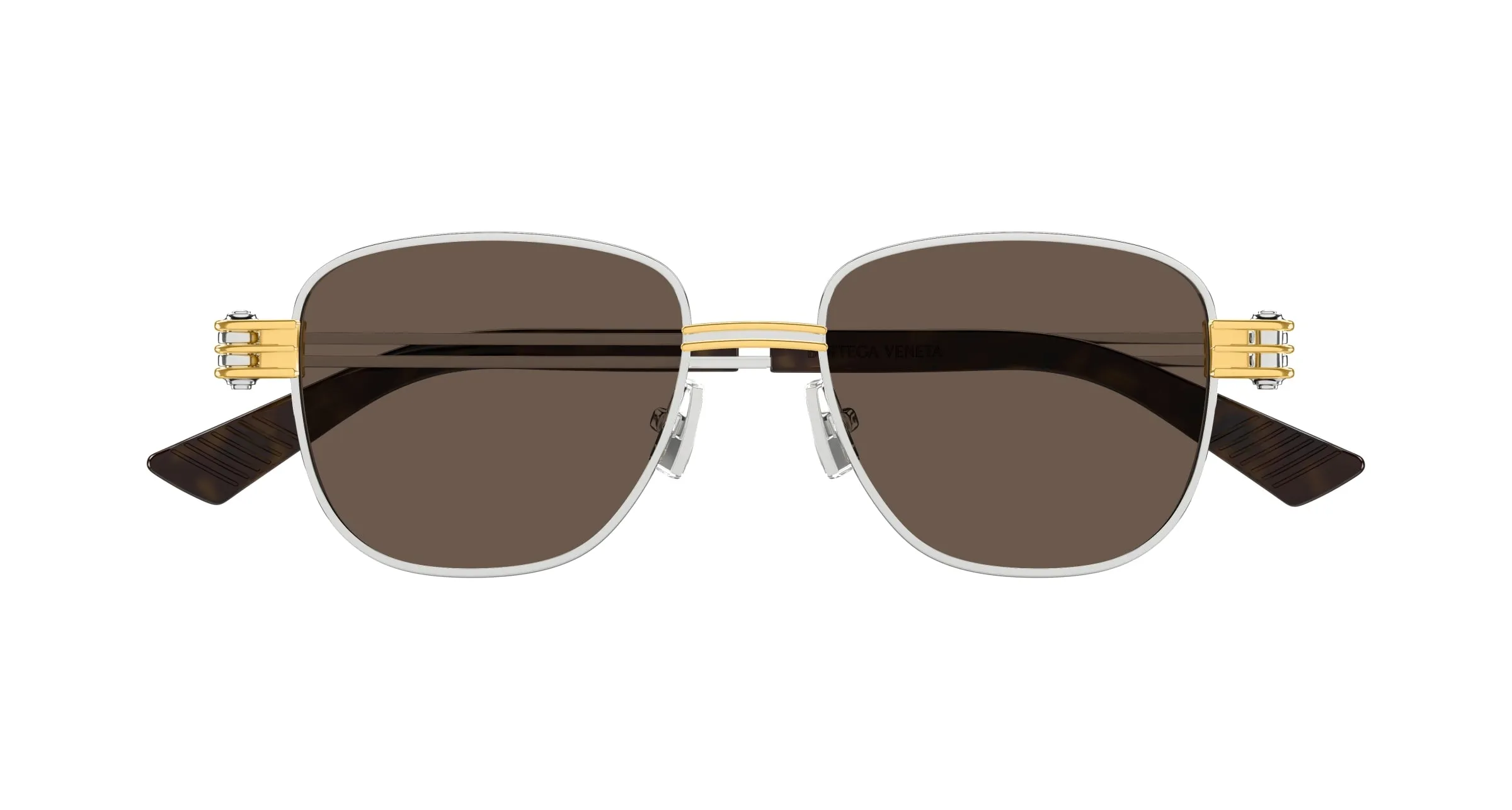 Bottega Veneta BV1380S 001 Occhiali da sole Metallo Argento Marrone Squadrata - immagine 2