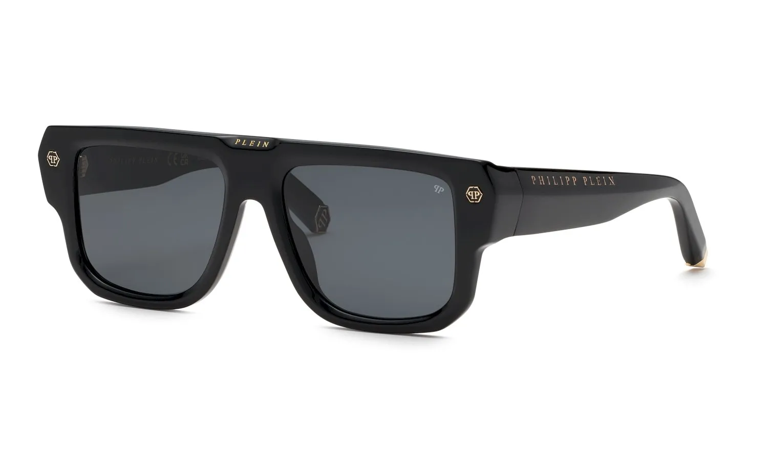 Philipp Plein SPP179 PLEIN HEXAGON CAMOU 700 Occhiali da sole Acetato Nero Fumo Squadrata Normale - immagine 1