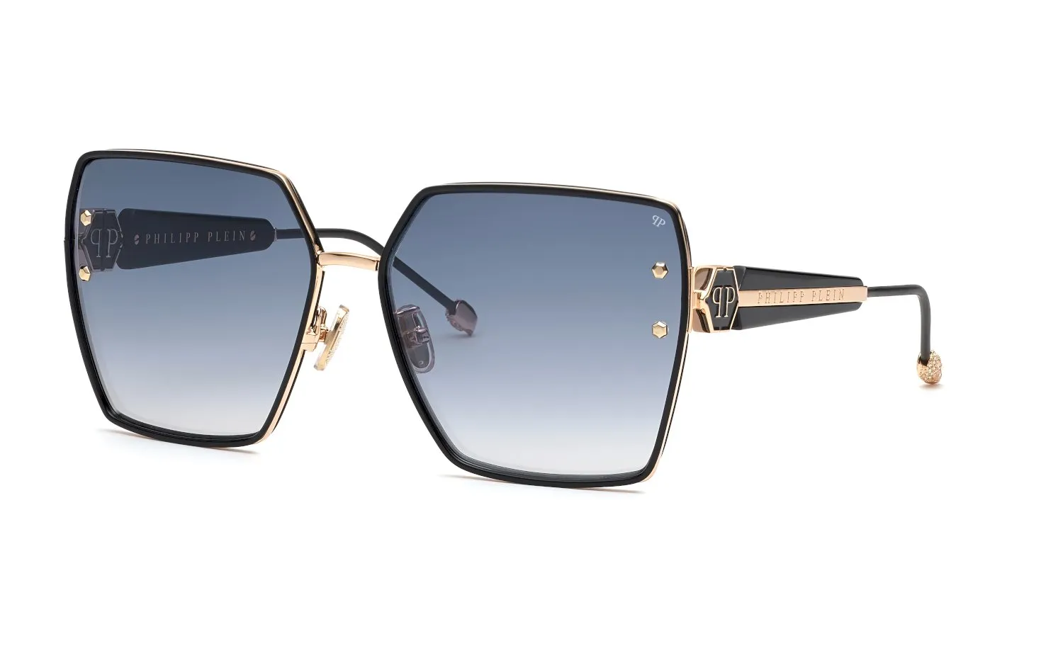Philipp Plein SPP122W PLEIN QUEEN 300 Occhiali da sole Metallo Oro Blu Geometrica Specchiate Sfumato - immagine 1