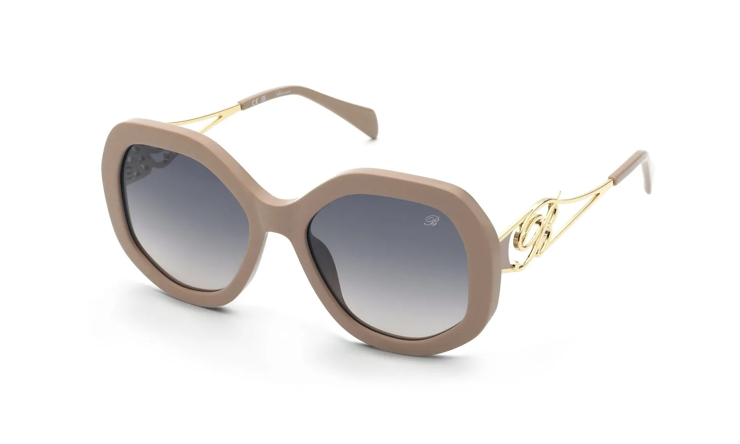 Blumarine SBM892 0M38 Occhiali da sole Acetato Beige Viola Geometrica Normale Sfumato - immagine 1