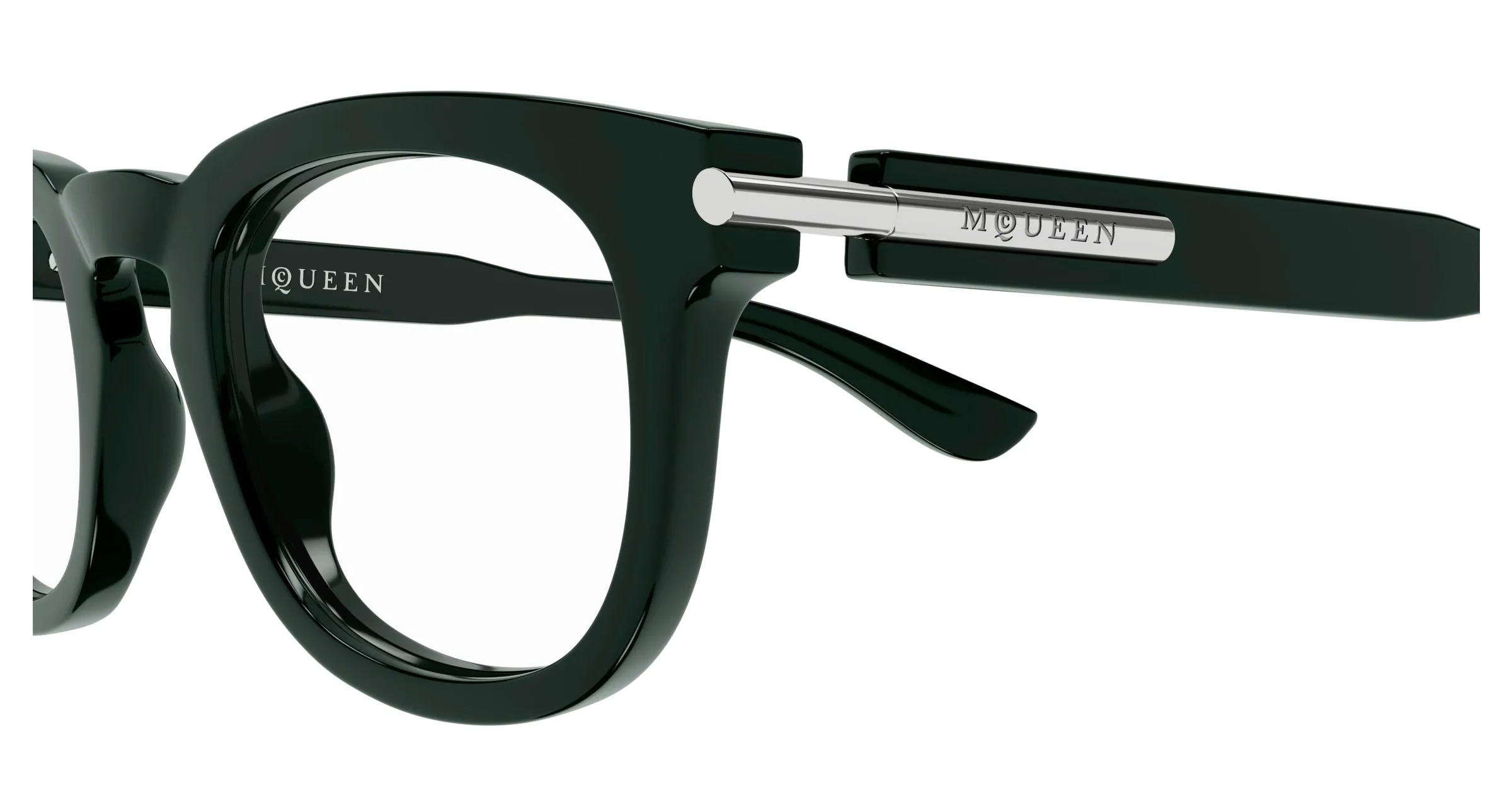 Alexander McQueen AM0498O 004 Montature da vista Acetato Verde Trasparente Rotonda - immagine 3