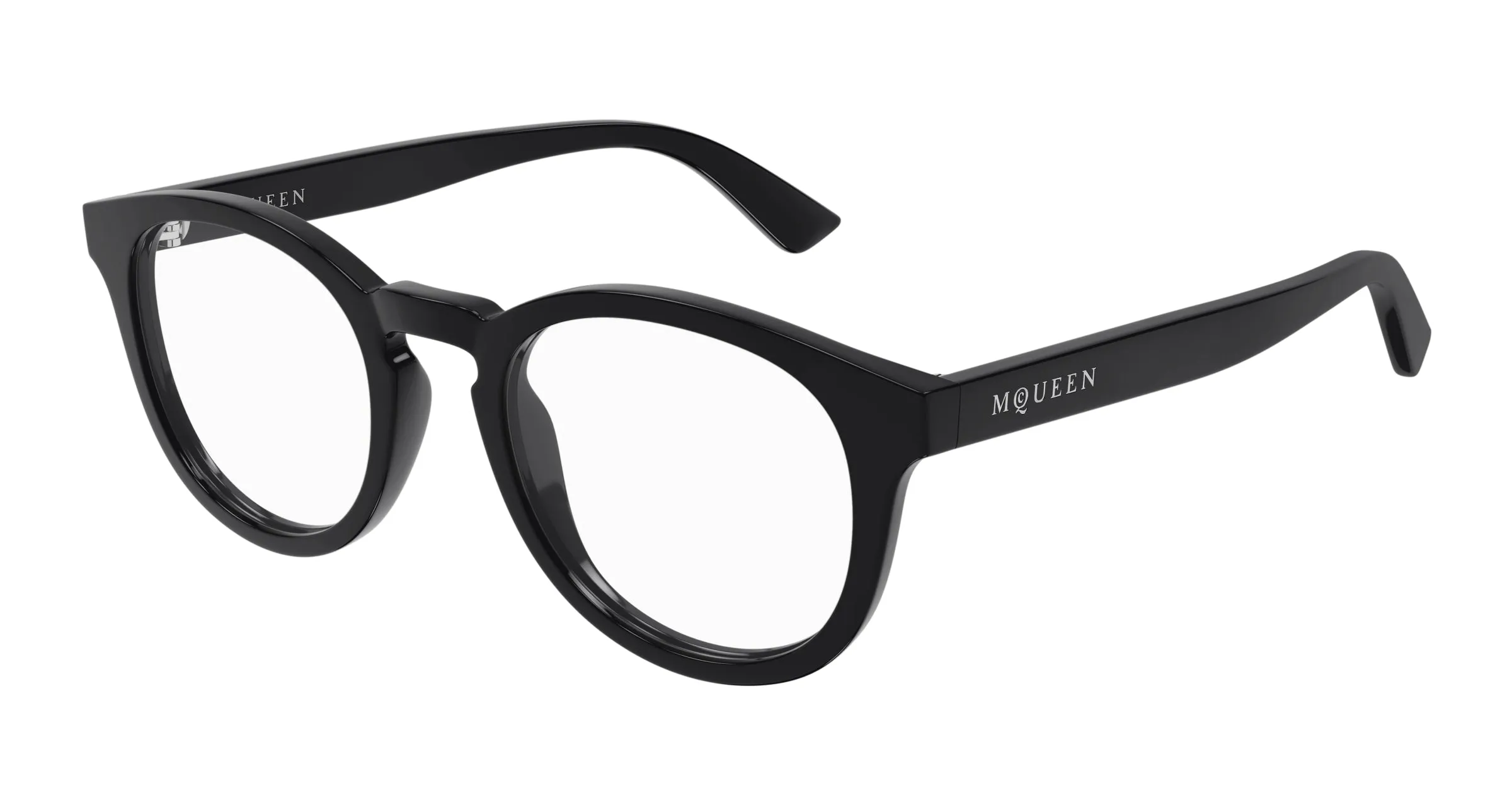Alexander McQueen AM0514O 005 Montature da vista Acetato Grigio Trasparente Rotonda - immagine 1