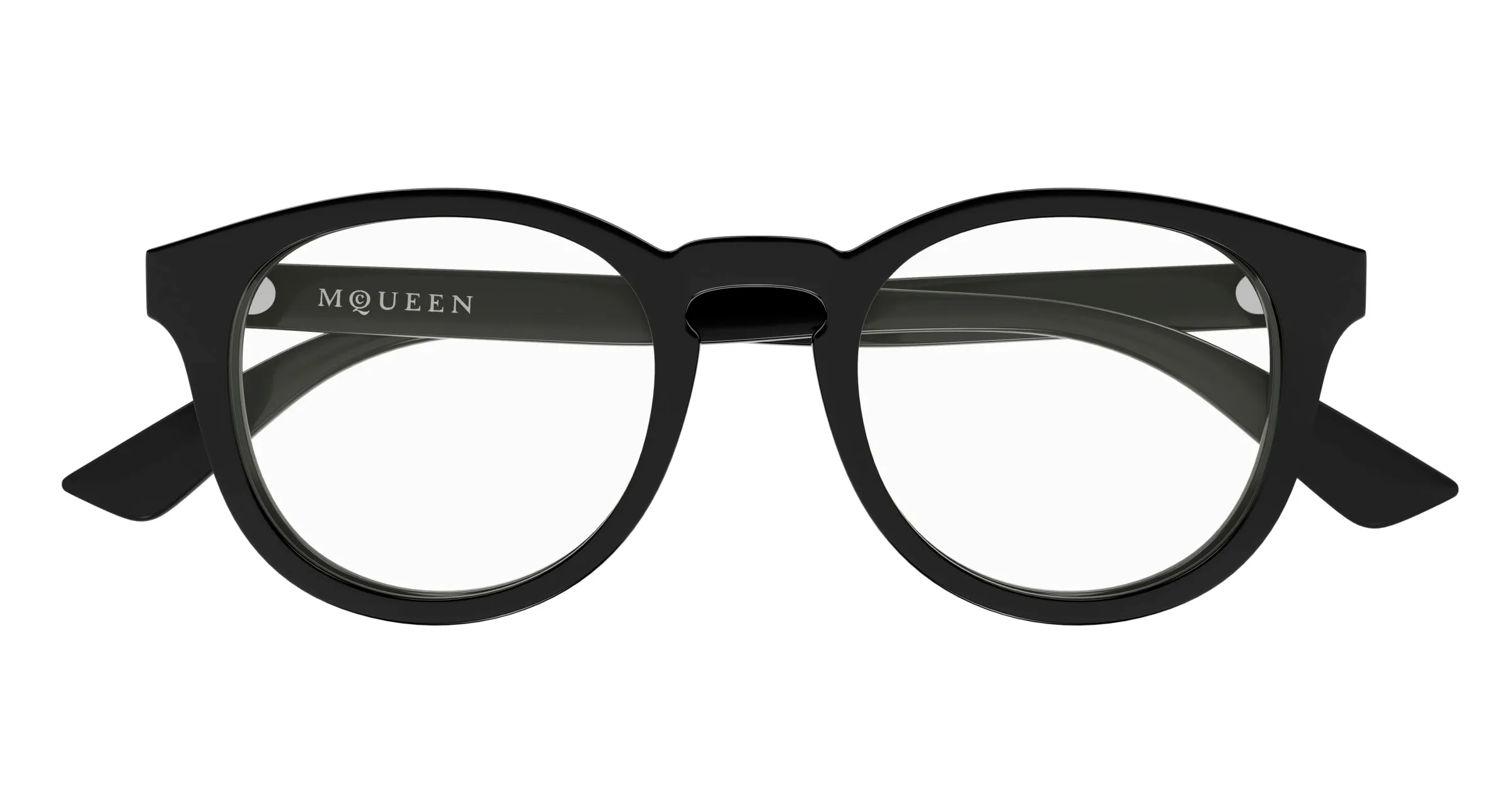 Alexander McQueen AM0514O 005 Montature da vista Acetato Grigio Trasparente Rotonda - immagine 2