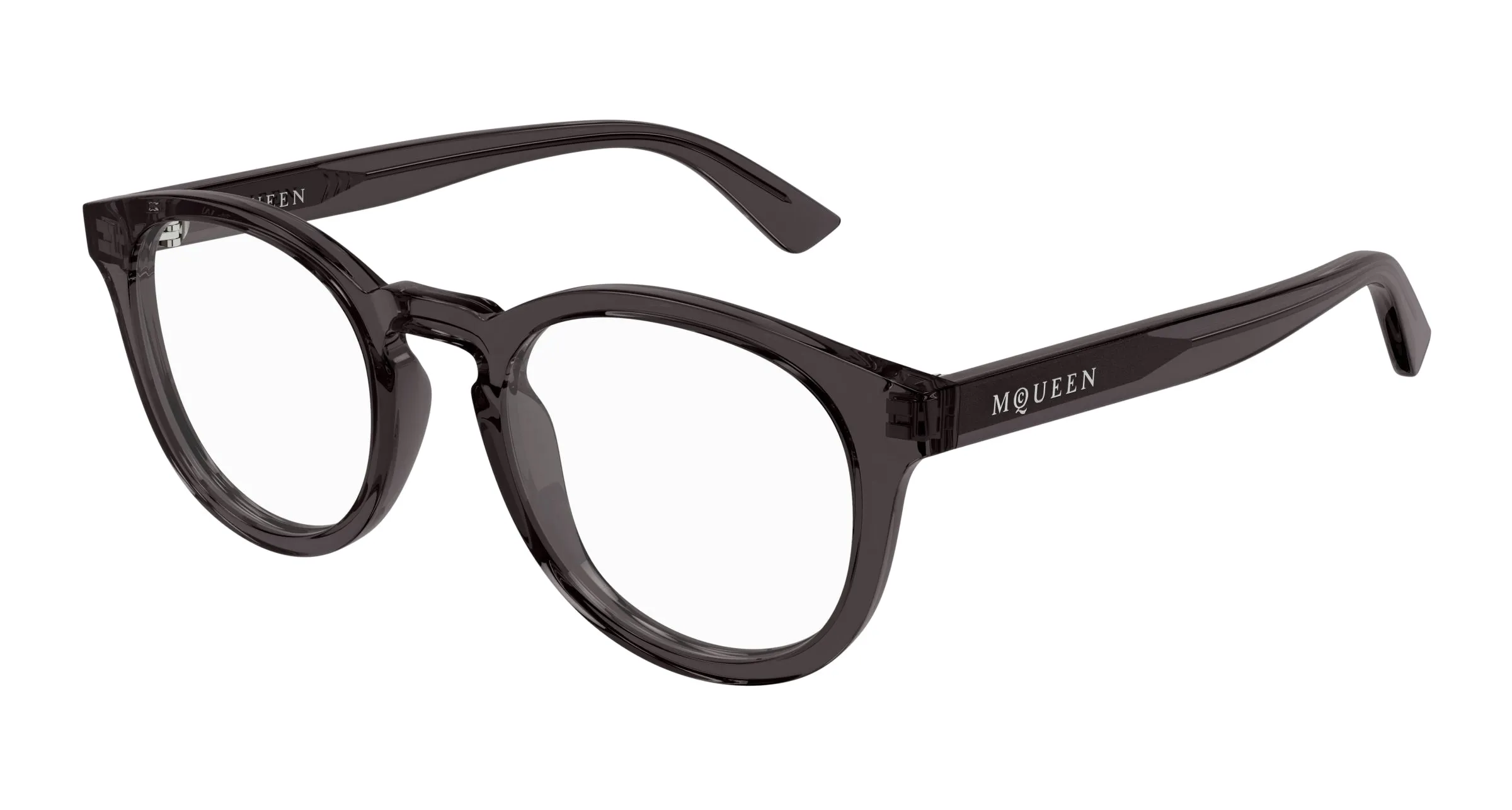 Alexander McQueen AM0514O 003 Montature da vista Acetato Grigio Trasparente Rotonda - immagine 1