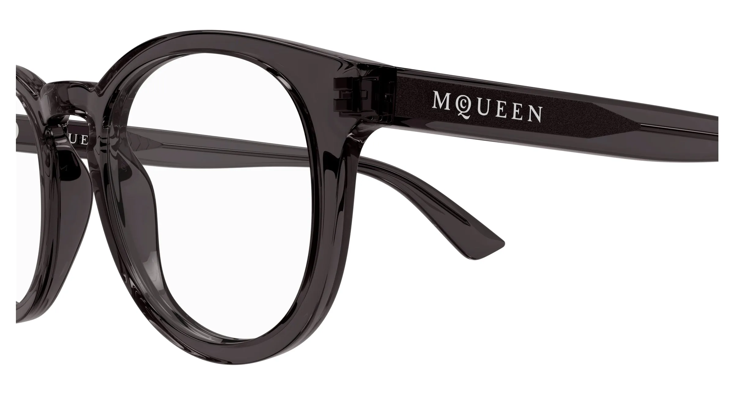 Alexander McQueen AM0514O 003 Montature da vista Acetato Grigio Trasparente Rotonda - immagine 3