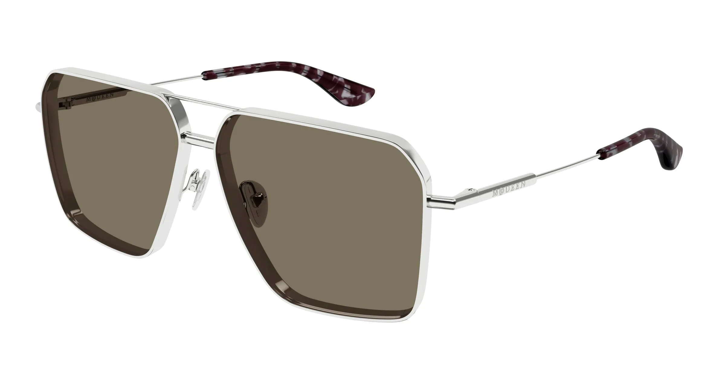 Alexander McQueen AM0500S 002 Occhiali da sole Metallo Argento Marrone Pilot - immagine 1