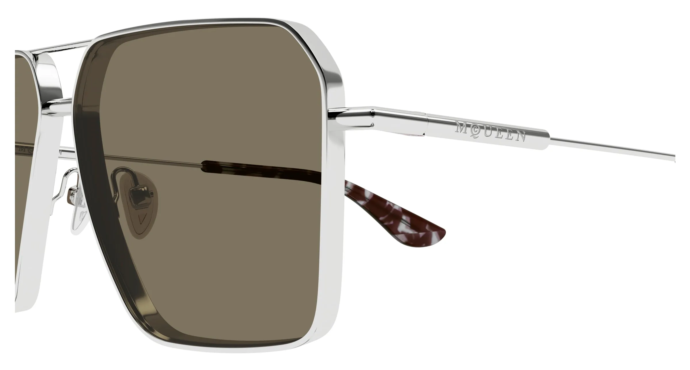 Alexander McQueen AM0500S 002 Occhiali da sole Metallo Argento Marrone Pilot - immagine 3