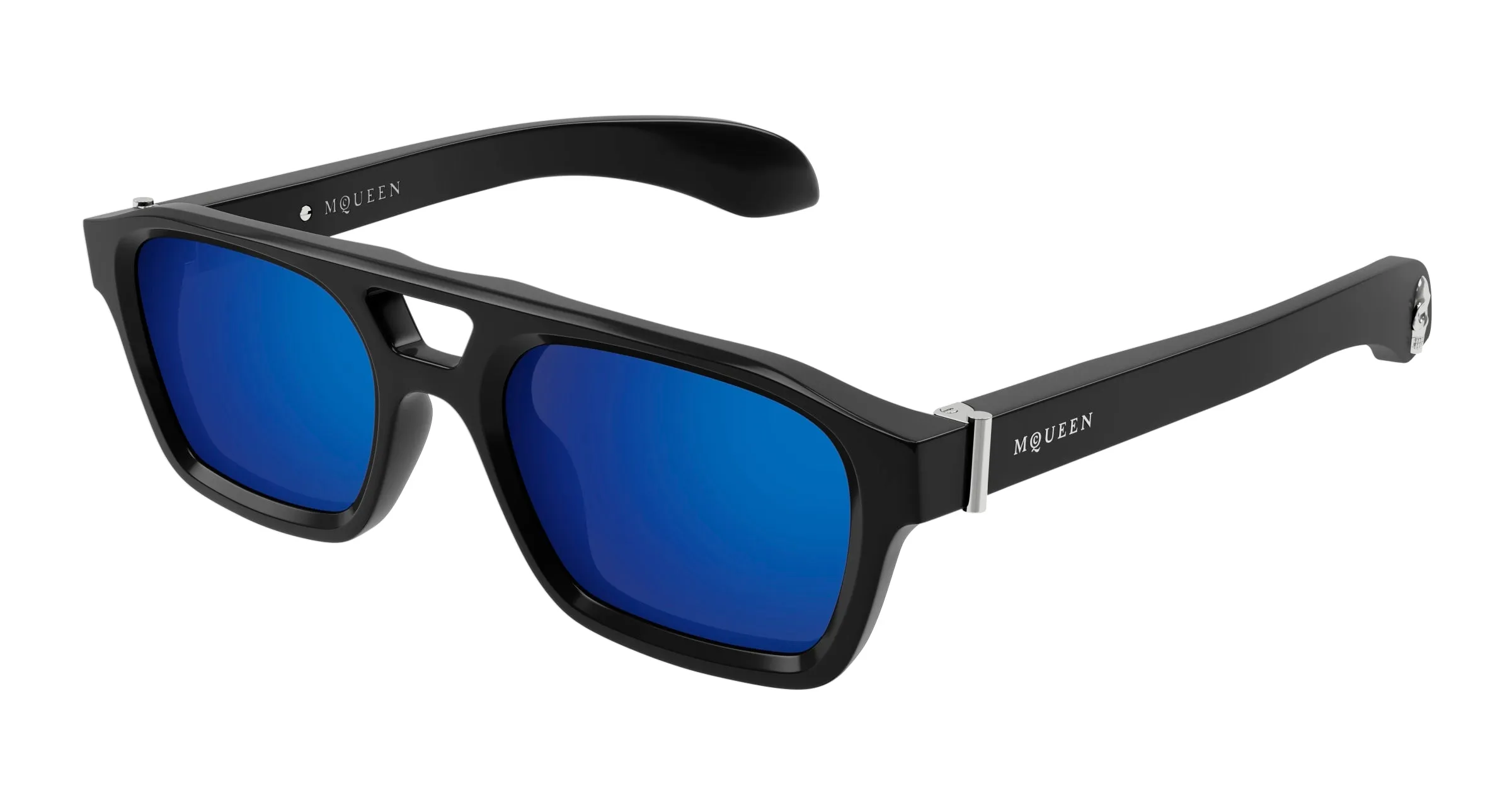 Alexander McQueen AM0505S 003 Occhiali da sole Acetato Nero Blu Pilot - immagine 1