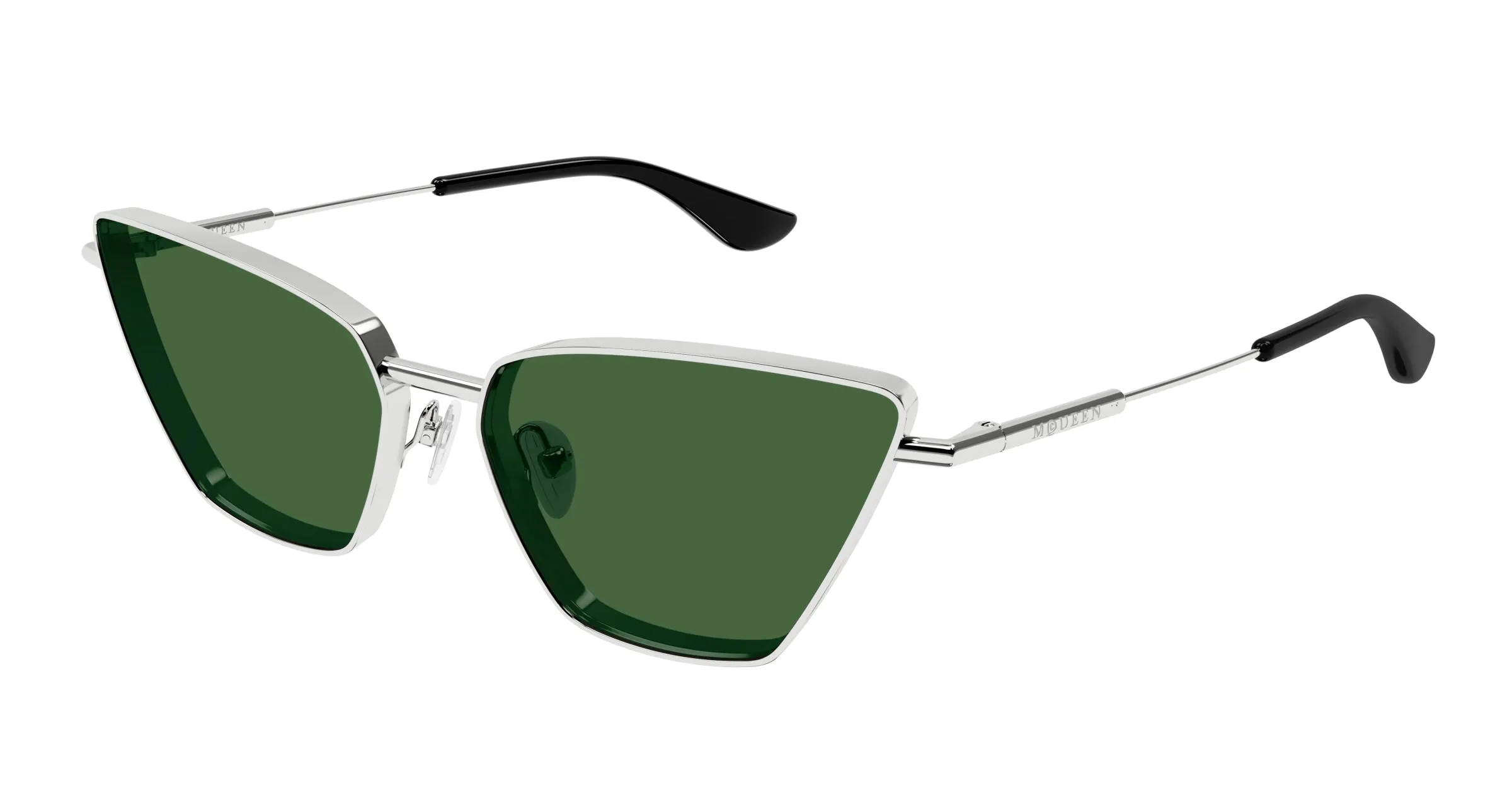 Alexander McQueen AM0501S 003 Occhiali da sole Metallo Argento Verde Cat Eye - immagine 1