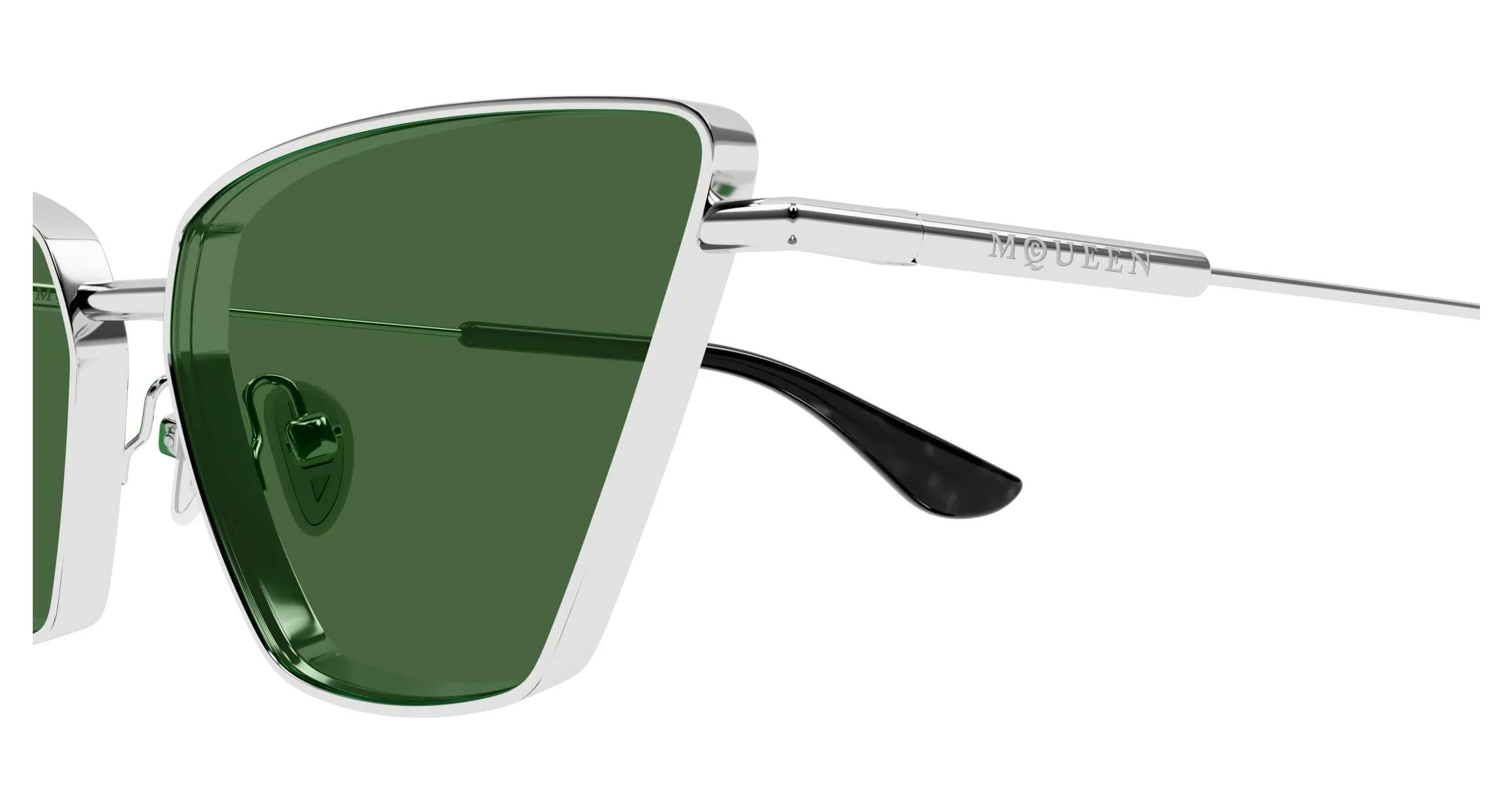 Alexander McQueen AM0501S 003 Occhiali da sole Metallo Argento Verde Cat Eye - immagine 3