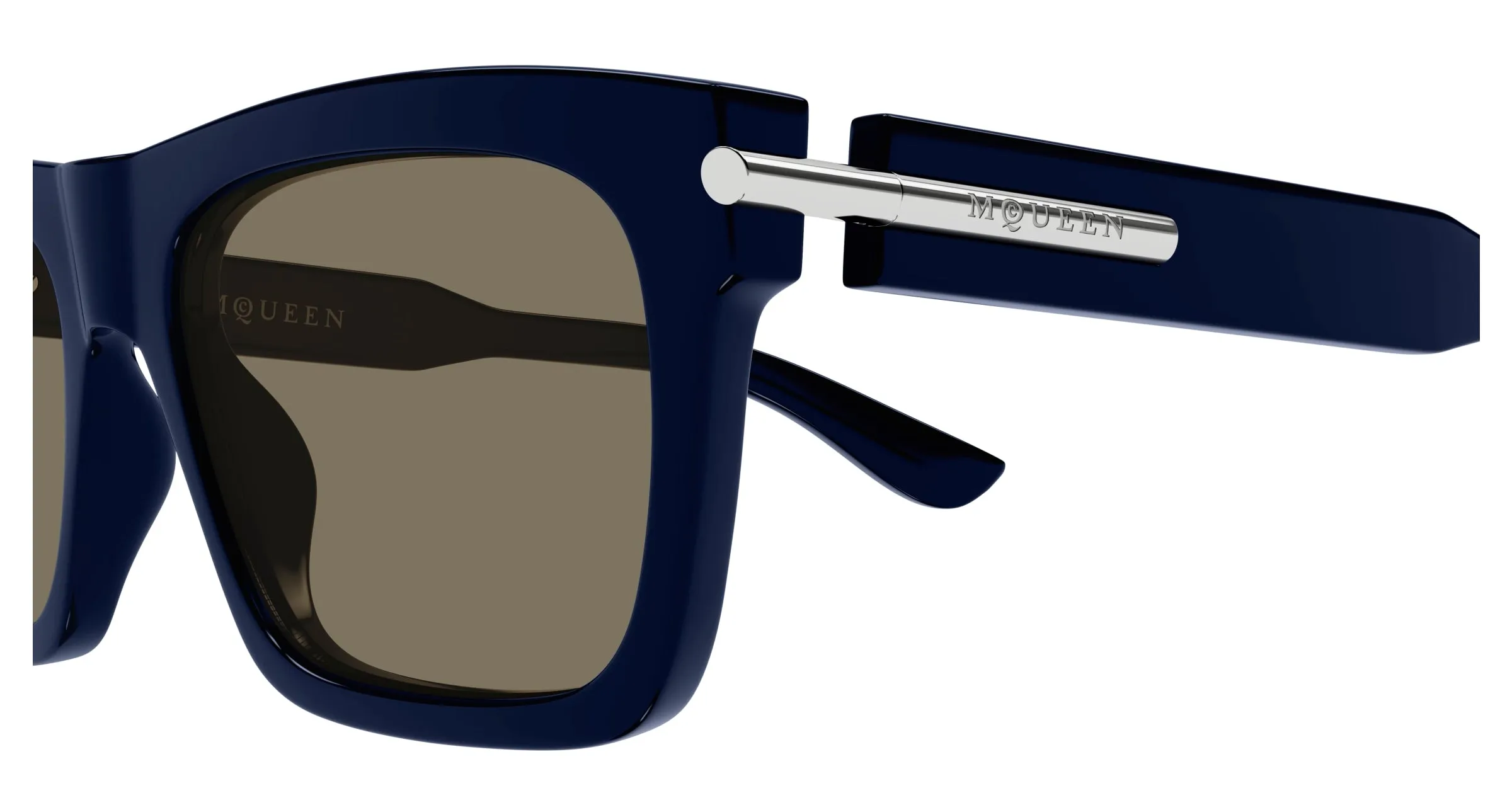 Alexander McQueen AM0495S 004 Occhiali da sole Acetato Blu Marrone Squadrata - immagine 3