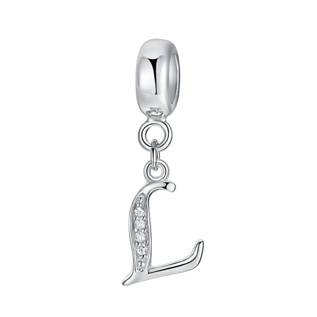 Charm in argento Sterling 925 con ciondolo a forma di lettera dell'alfabeto, utilizzabile come iniziale o per formare parole, compatibile con bracciali Pandora L - immagine 1