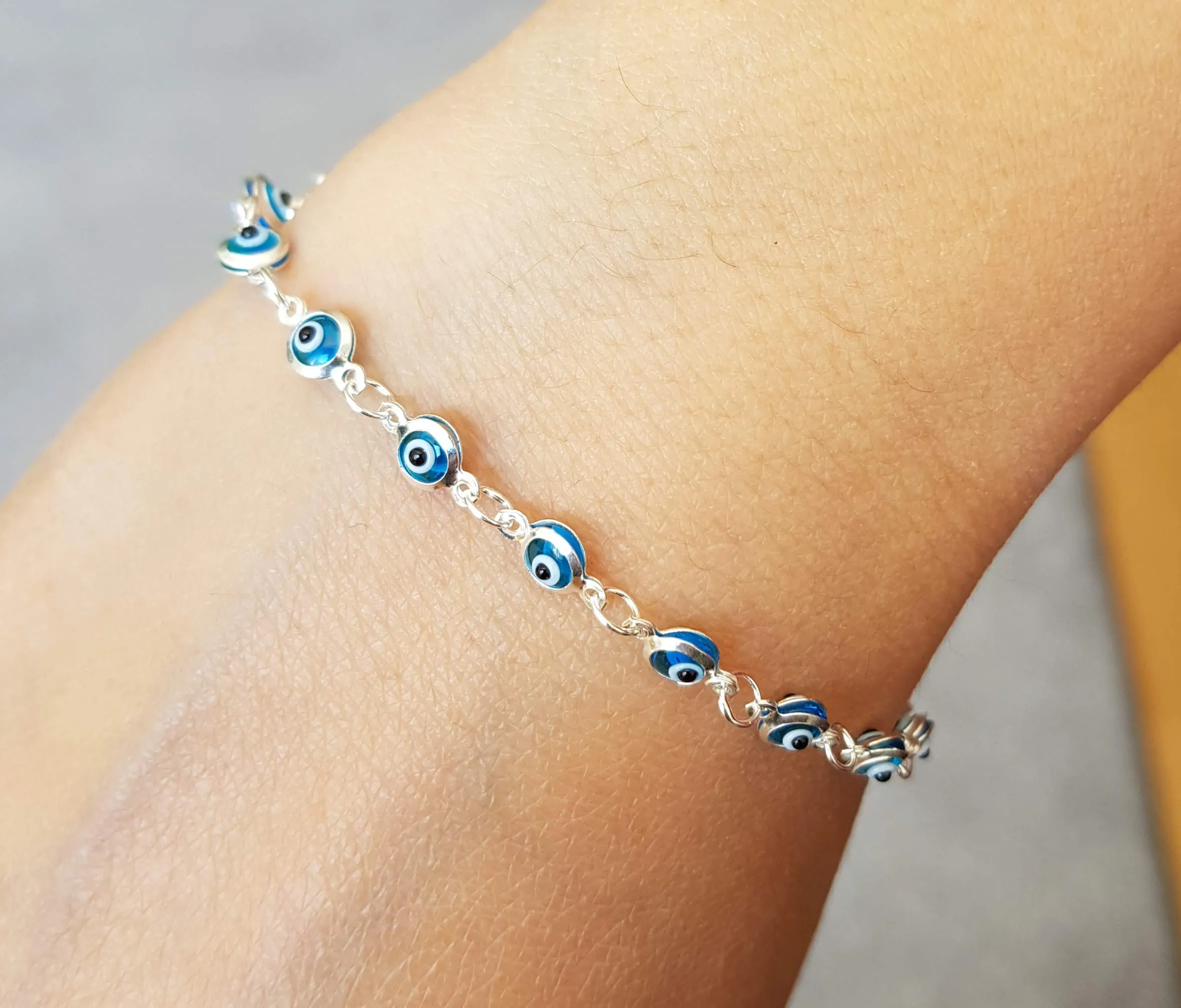 MYSTIC JEWELS By Dalia – Bracciale in argento contro il malocchio – 19 cm (Blu Chiaro) - immagine 2