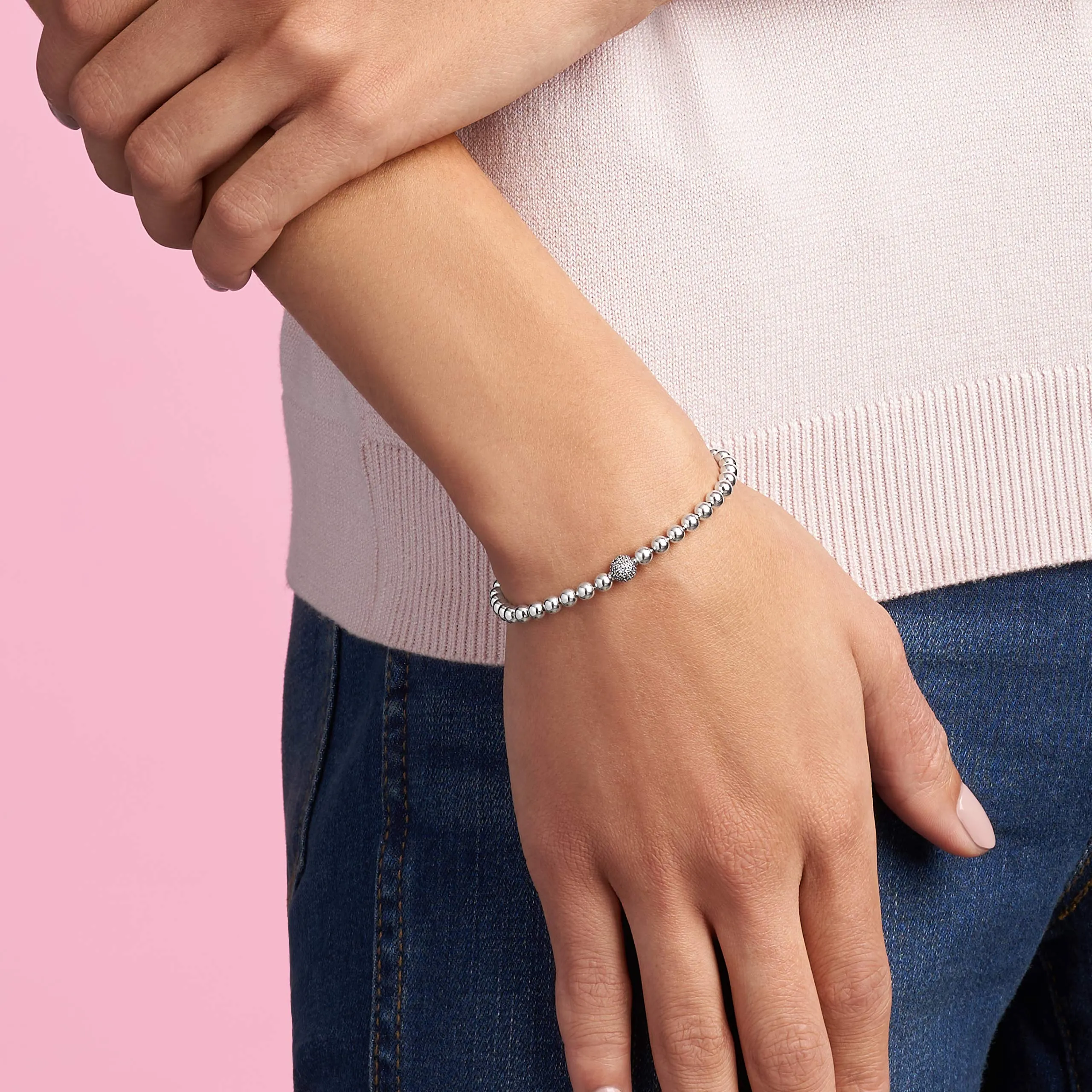 PANDORA Purely PANDORA Bracciale con perline e pavé in argento Sterling con zirconia cubica, 17 - immagine 5