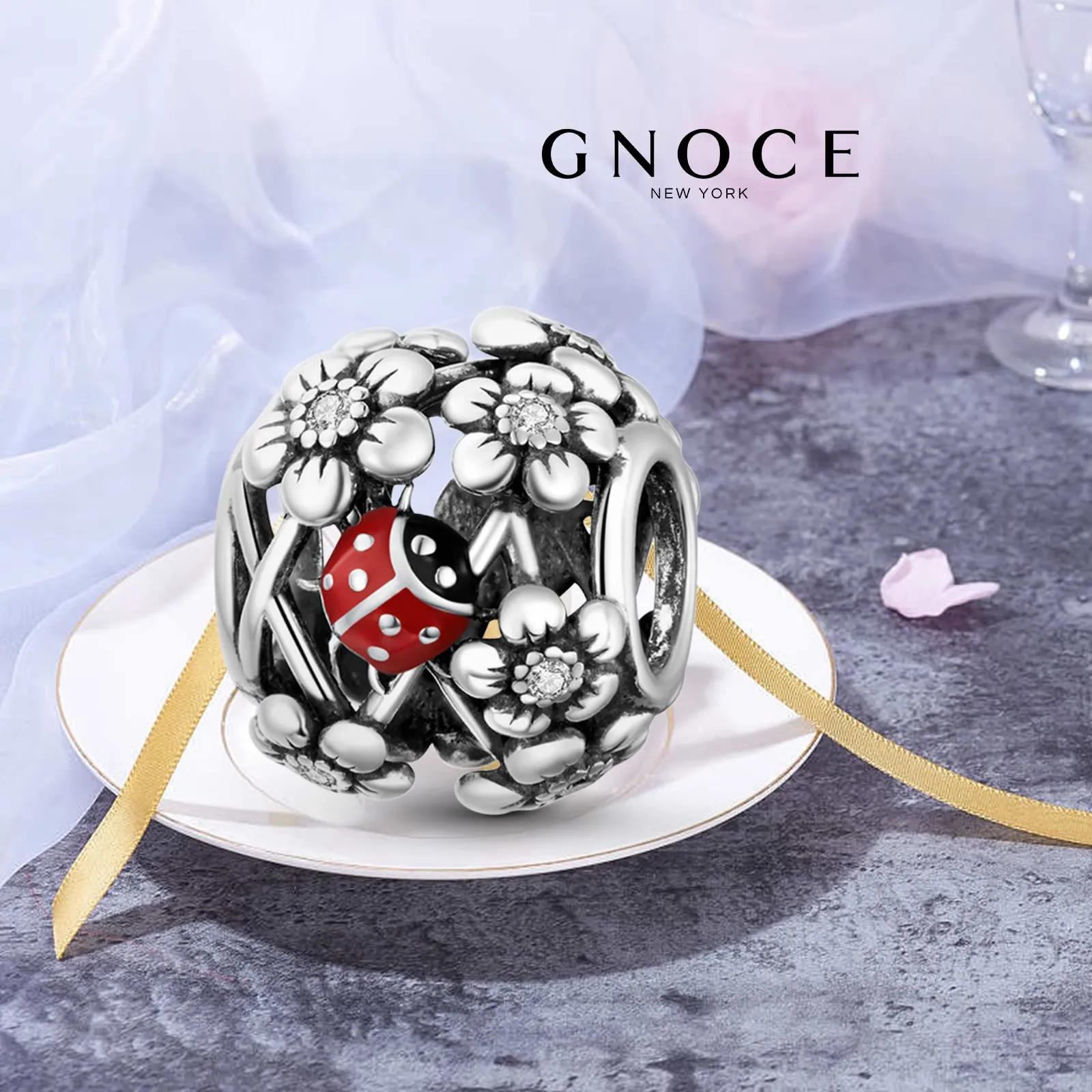 GNOCE Ciondoli da Giardino Spirituale Perline Argento Sterling Coccinella con Fiori Perline di Fascino Fit Bracciale/Collana per Donne Ragazze Figlia - immagine 2