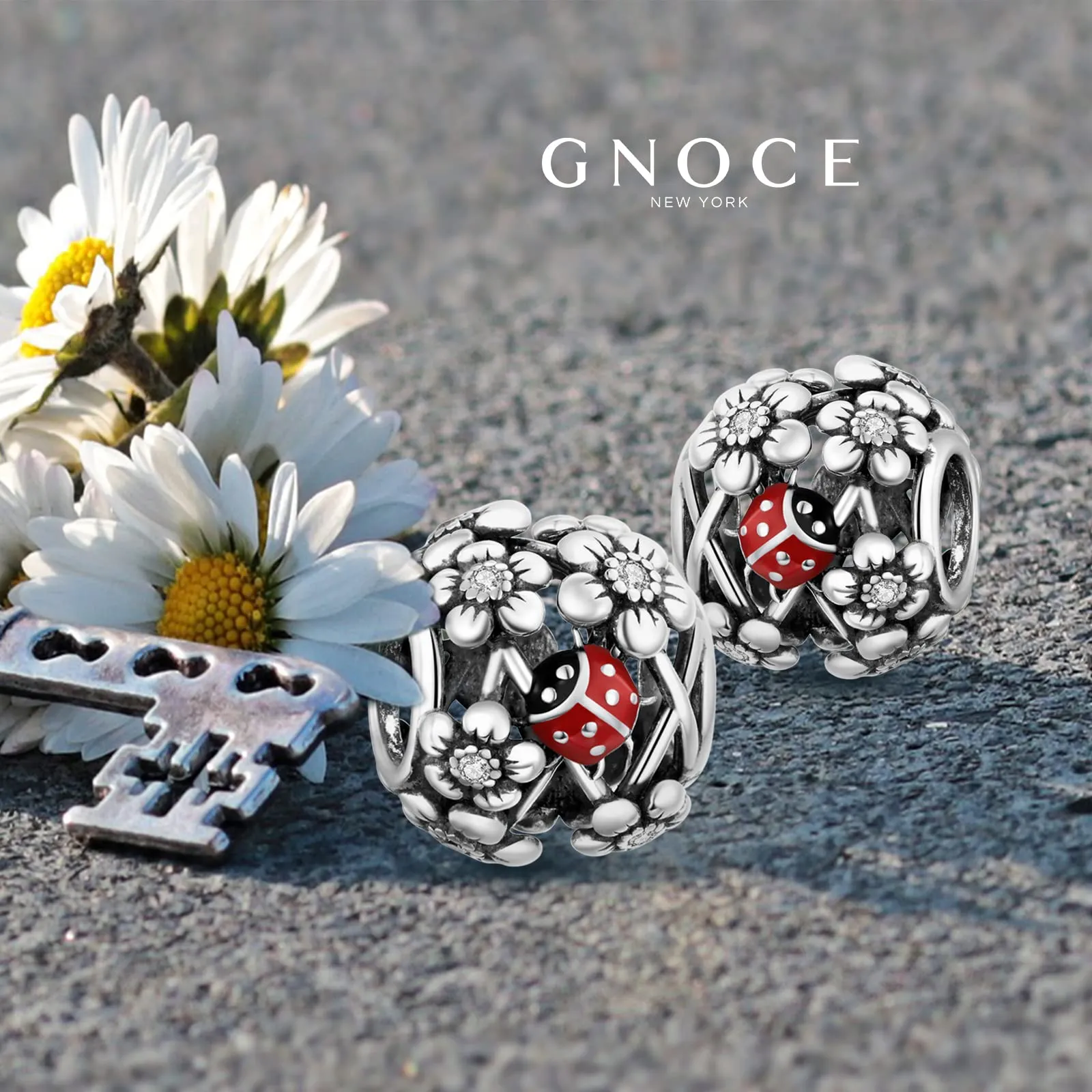 GNOCE Ciondoli da Giardino Spirituale Perline Argento Sterling Coccinella con Fiori Perline di Fascino Fit Bracciale/Collana per Donne Ragazze Figlia - immagine 3