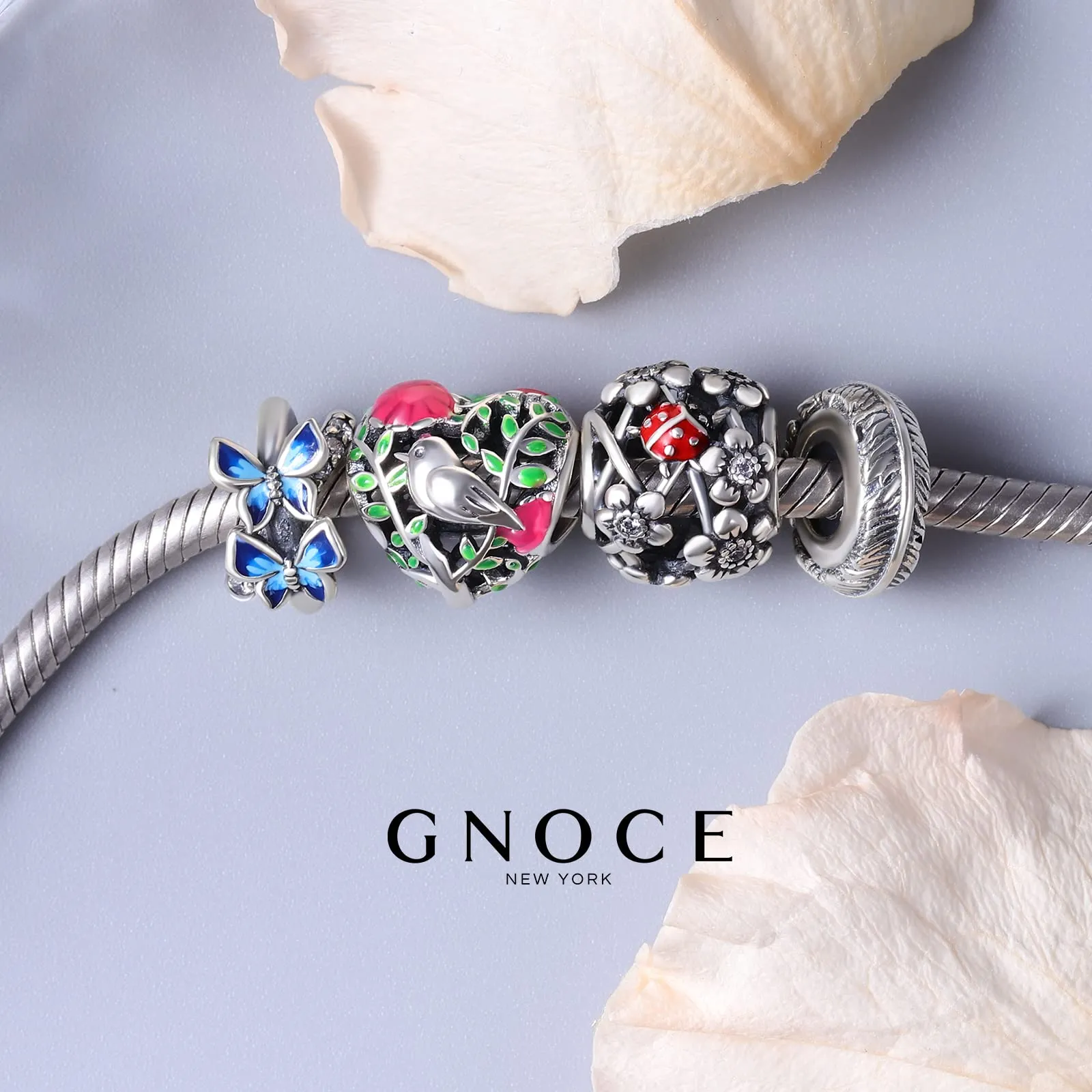 GNOCE Ciondoli da Giardino Spirituale Perline Argento Sterling Coccinella con Fiori Perline di Fascino Fit Bracciale/Collana per Donne Ragazze Figlia - immagine 4