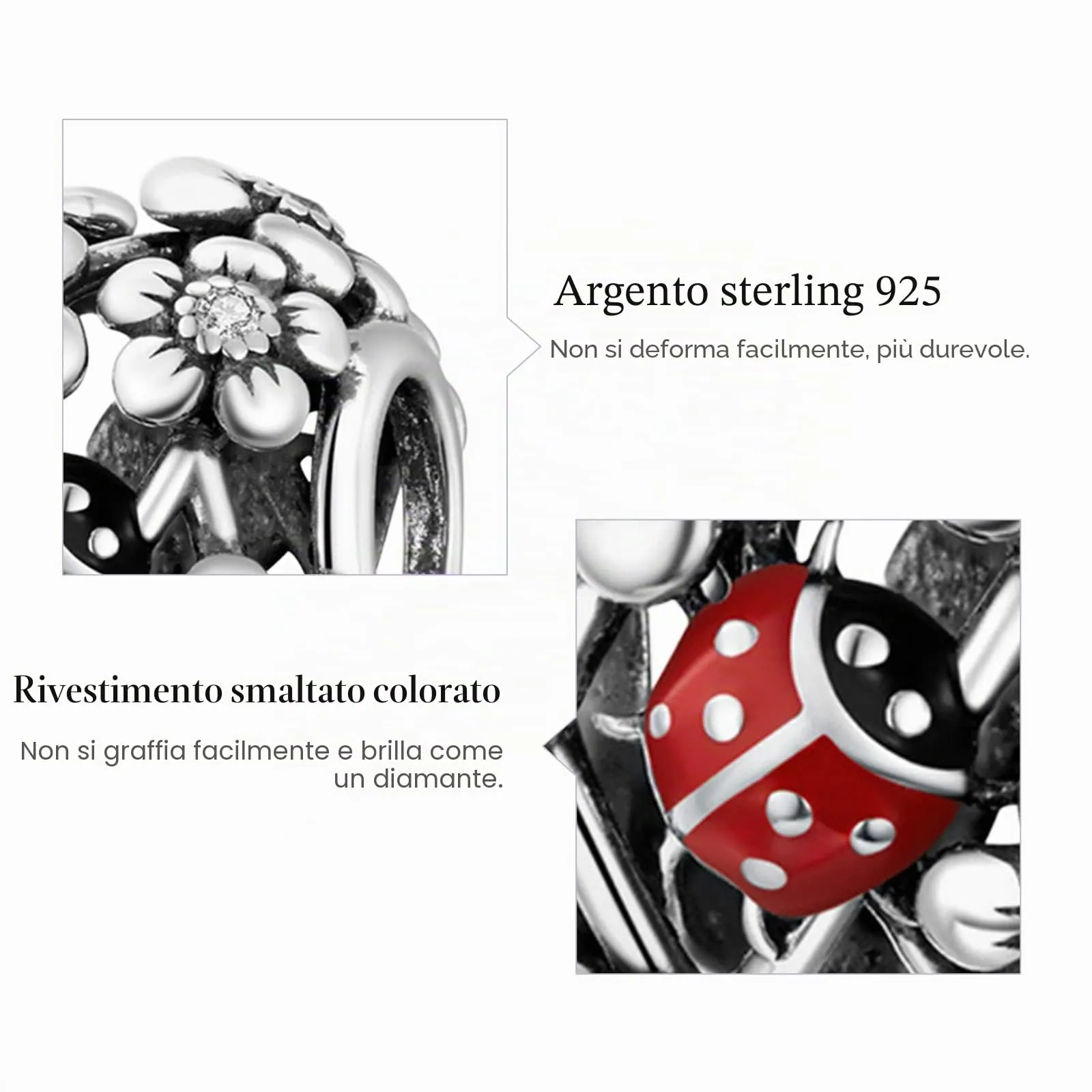 GNOCE Ciondoli da Giardino Spirituale Perline Argento Sterling Coccinella con Fiori Perline di Fascino Fit Bracciale/Collana per Donne Ragazze Figlia - immagine 5