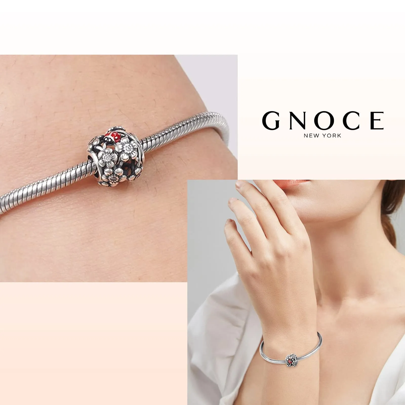 GNOCE Ciondoli da Giardino Spirituale Perline Argento Sterling Coccinella con Fiori Perline di Fascino Fit Bracciale/Collana per Donne Ragazze Figlia - immagine 6