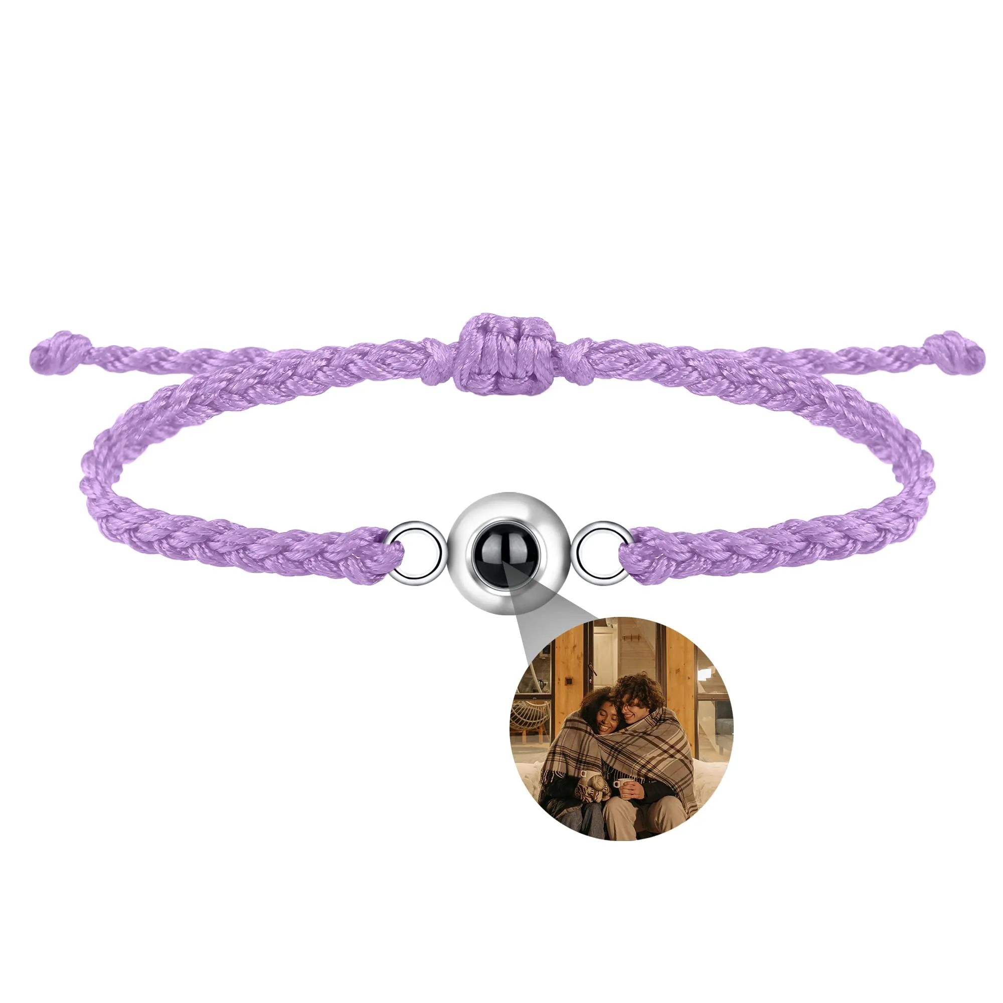 Nergaebe Bracciale personalizzato con foto per uomini donne Bracciale personalizzato con proiezione di foto Bracciali con foto a cerchio con immagine all'interno Bracciale intrecciato regolabile - immagine 1