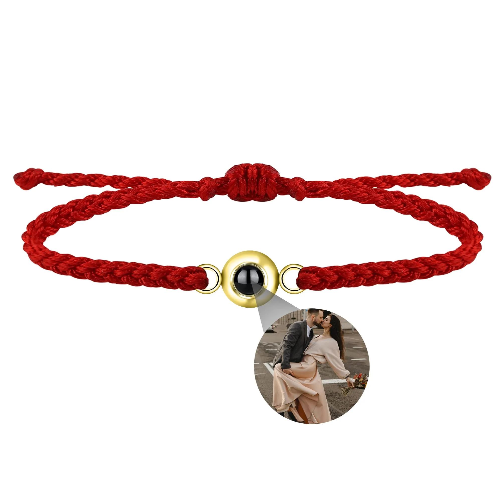 Nergaebe Bracciale personalizzato con foto per uomini donne Bracciale personalizzato con proiezione di foto Bracciali con foto a cerchio con immagine all'interno Bracciale intrecciato regolabile - immagine 1