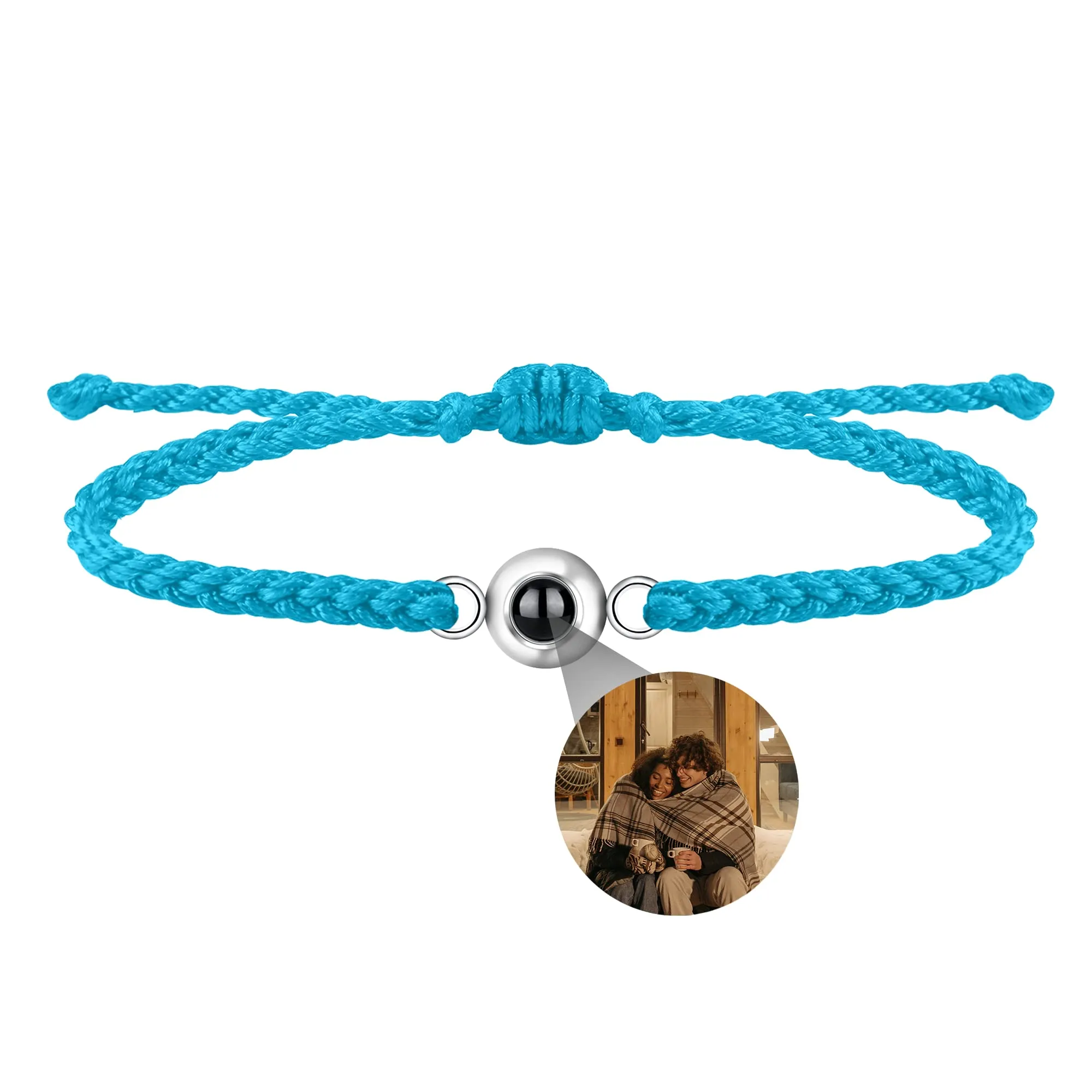 Nergaebe Bracciale personalizzato con foto per uomini donne Bracciale personalizzato con proiezione di foto Bracciali con foto a cerchio con immagine all'interno Bracciale intrecciato regolabile - immagine 1