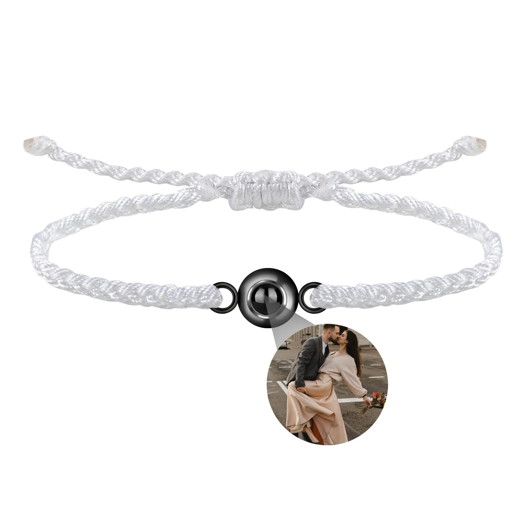 Nergaebe Bracciale personalizzato con foto per uomini donne Bracciale personalizzato con proiezione di foto Bracciali con foto a cerchio con immagine all'interno Bracciale intrecciato regolabile - immagine 1