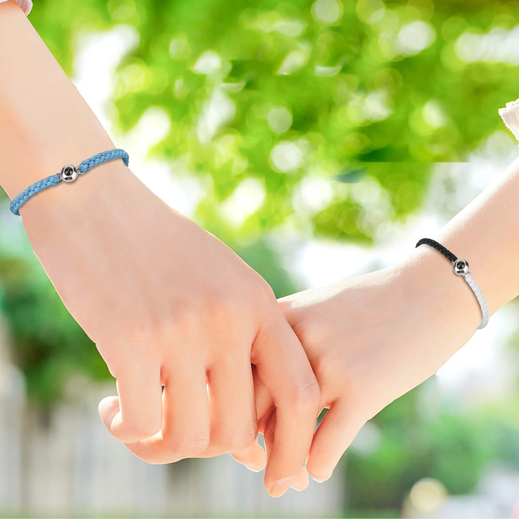 Nergaebe Bracciale personalizzato con foto per uomini donne Bracciale personalizzato con proiezione di foto Bracciali con foto a cerchio con immagine all'interno Bracciale intrecciato regolabile - immagine 6