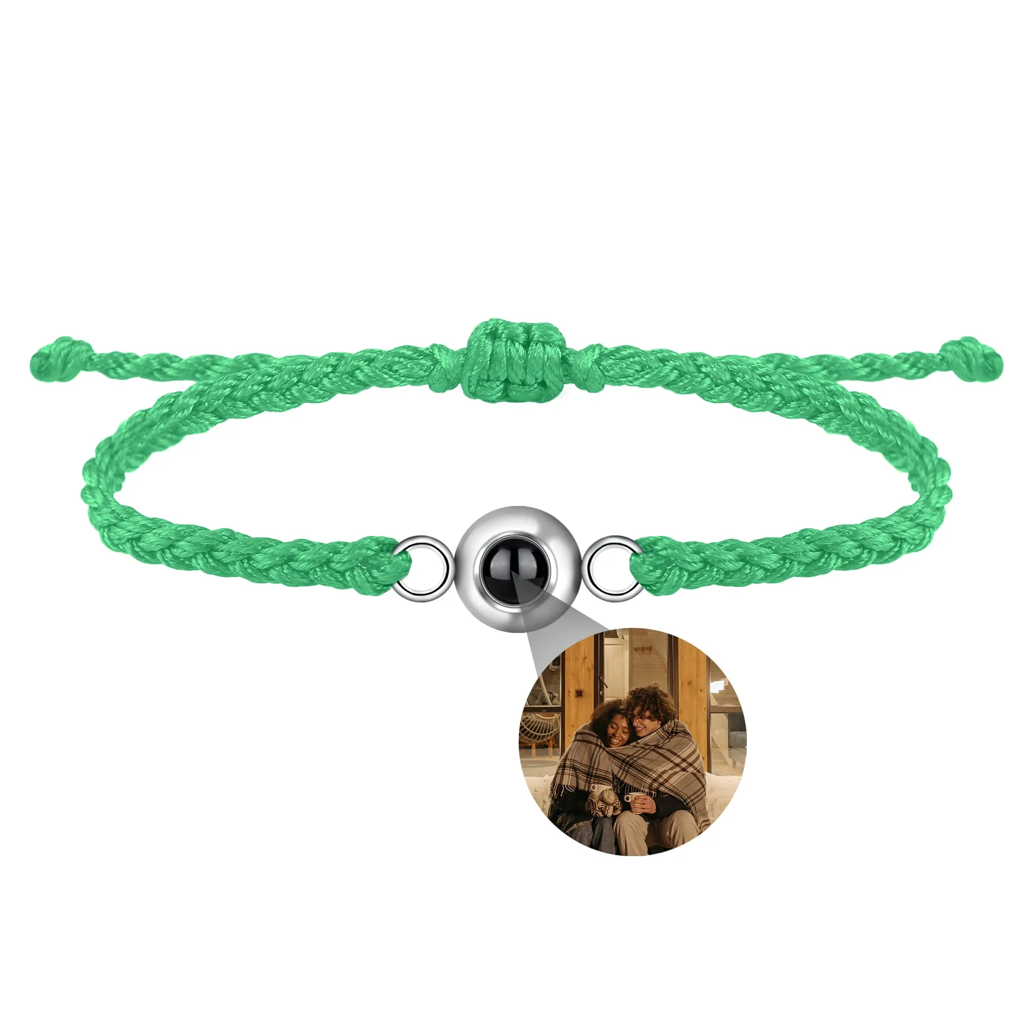 Nergaebe Bracciale personalizzato con foto per uomini donne Bracciale personalizzato con proiezione di foto Bracciali con foto a cerchio con immagine all'interno Bracciale intrecciato regolabile - immagine 1
