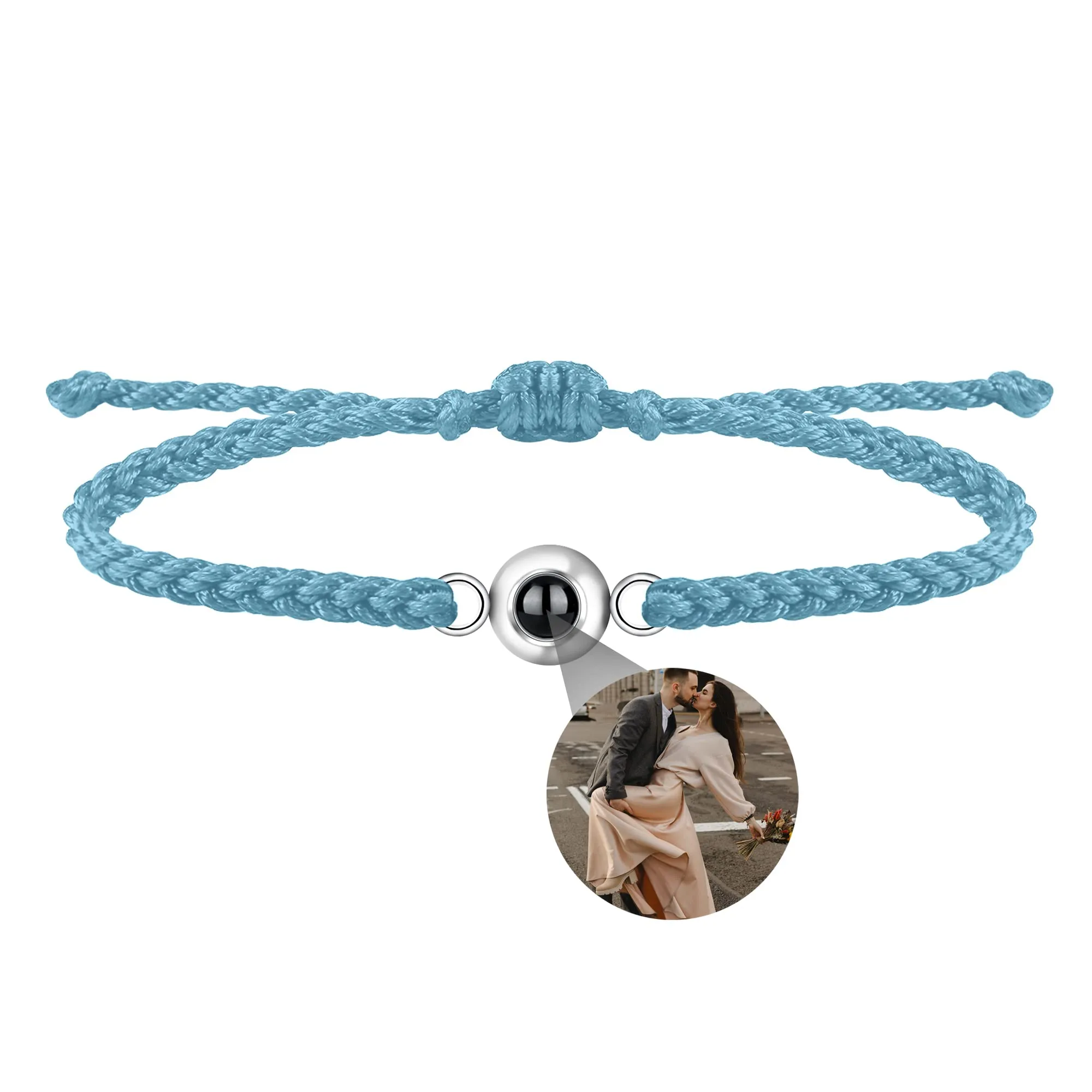 Nergaebe Bracciale personalizzato con foto per uomini donne Bracciale personalizzato con proiezione di foto Bracciali con foto a cerchio con immagine all'interno Bracciale intrecciato regolabile - immagine 1