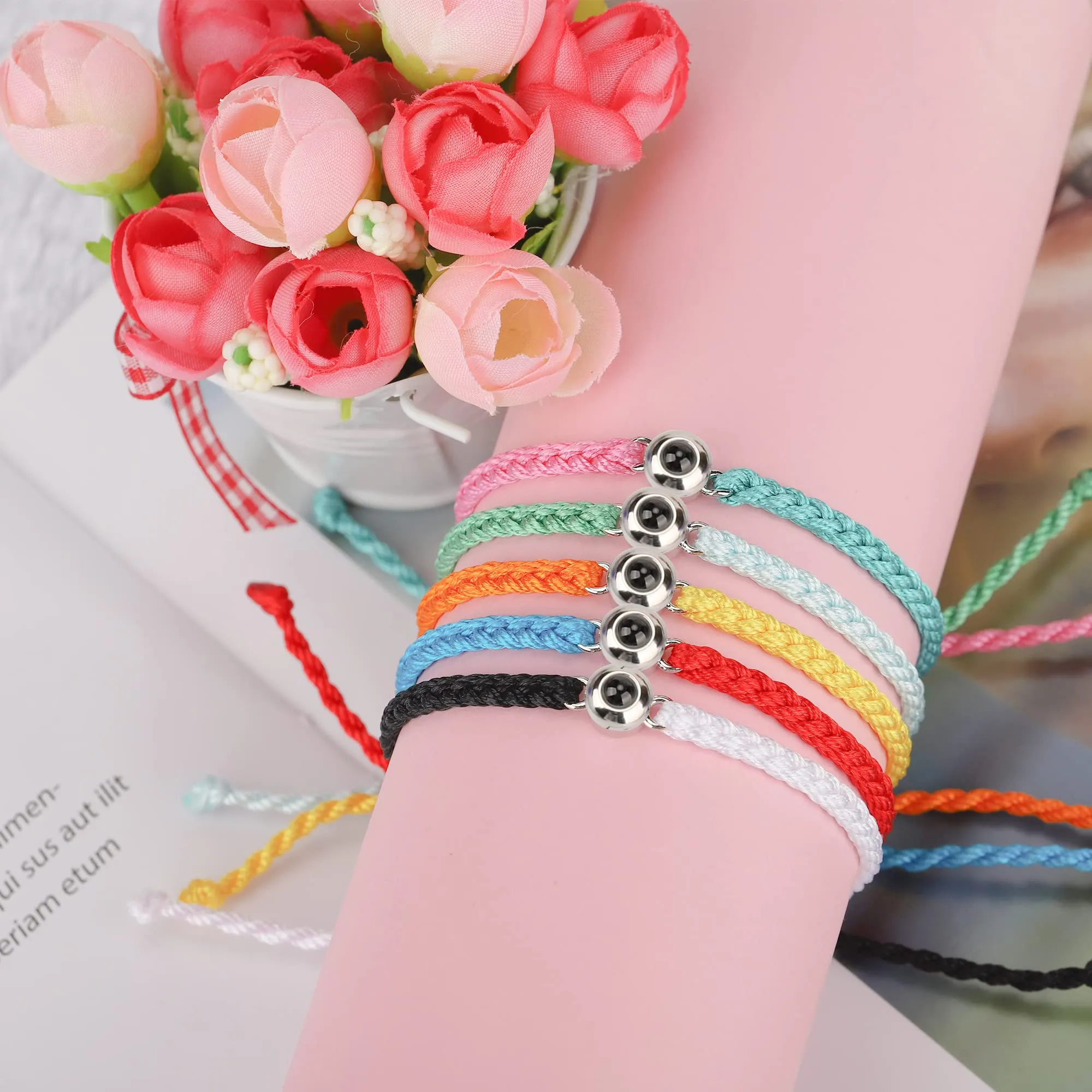 Nergaebe Bracciale Personalizzato Con Foto per Uomini e Donne - Proiezione di Immagini All'interno, Intrecciato Regolabile - immagine 5