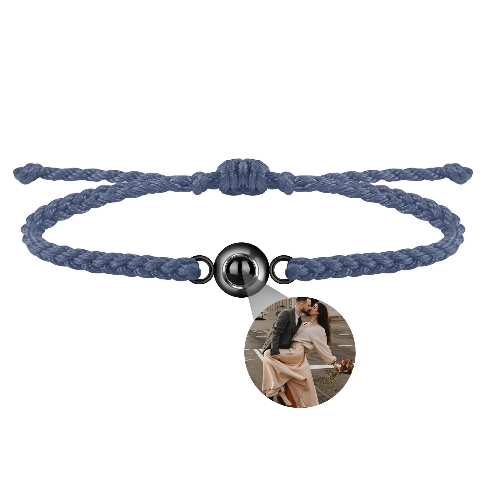 Nergaebe Bracciale personalizzato con foto per uomini donne Bracciale personalizzato con proiezione di foto Bracciali con foto a cerchio con immagine all'interno Bracciale intrecciato regolabile - immagine 1
