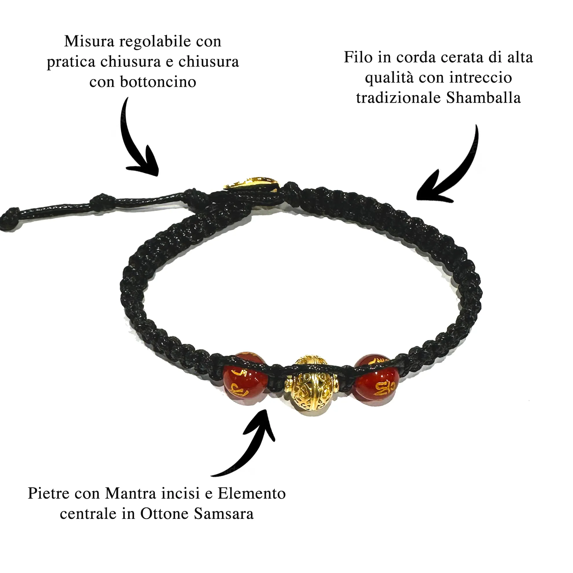 Samsara Kabbalah Bracciale della Fortuna contro il Malocchio - Gioiello Mistico Artigianale in Corda Cerata Regolabile (SET 3 PEZZI) - immagine 3