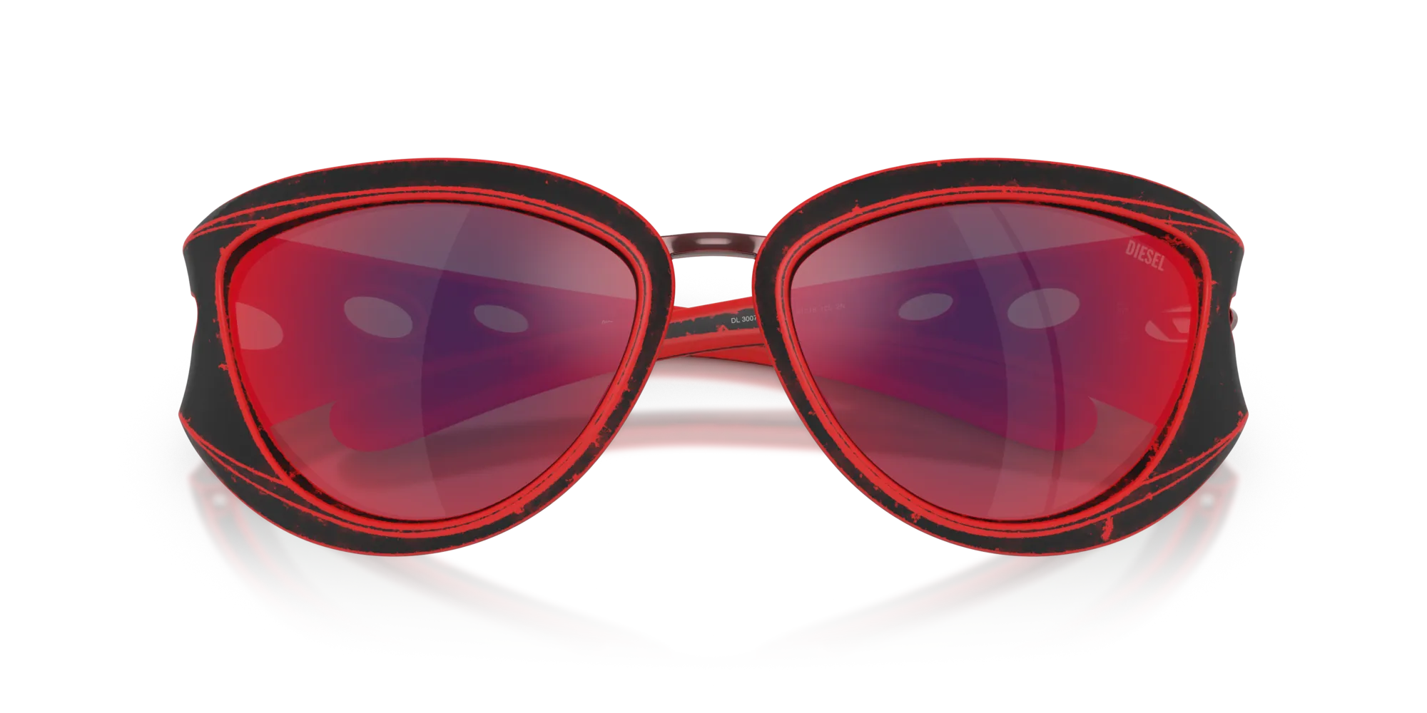 DIESEL DL3007U 20096P Occhiali da sole Iniettato Rosso Rosso Cat Eye Specchiate - immagine 2