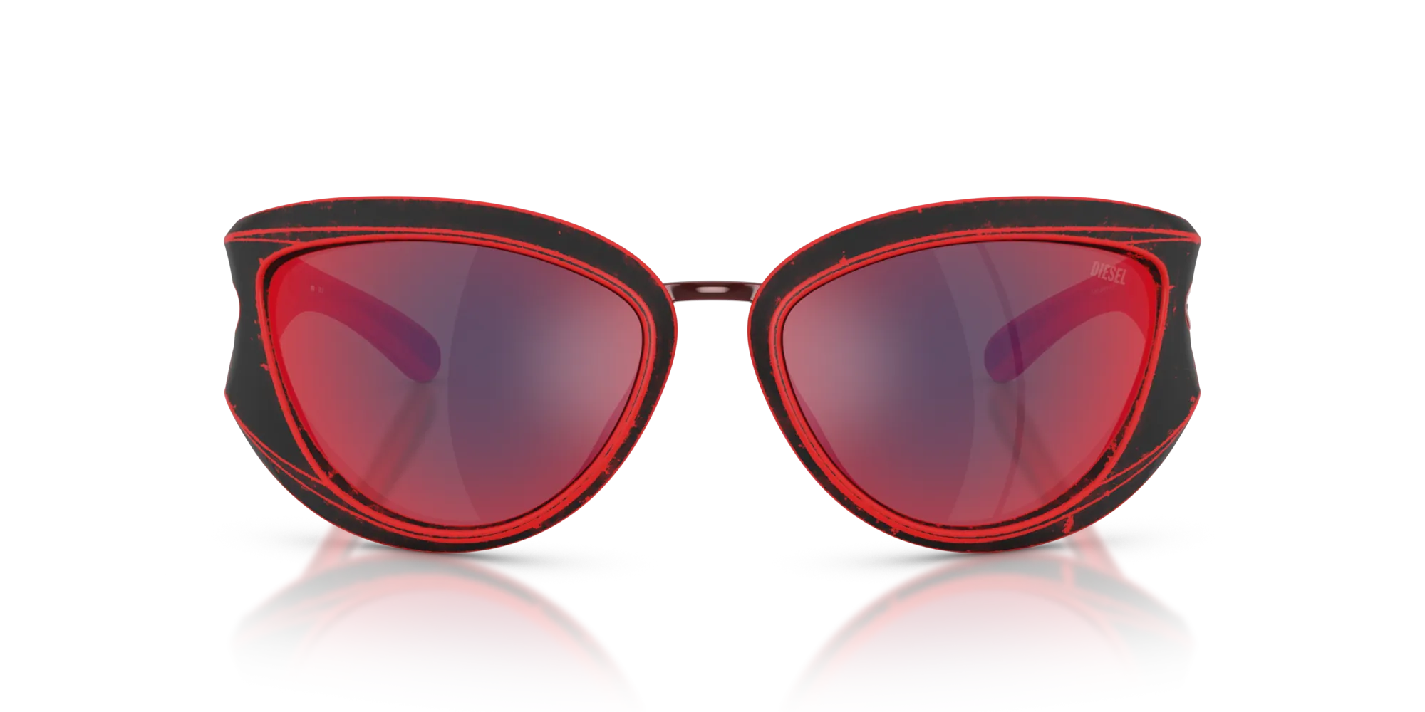 DIESEL DL3007U 20096P Occhiali da sole Iniettato Rosso Rosso Cat Eye Specchiate - immagine 3