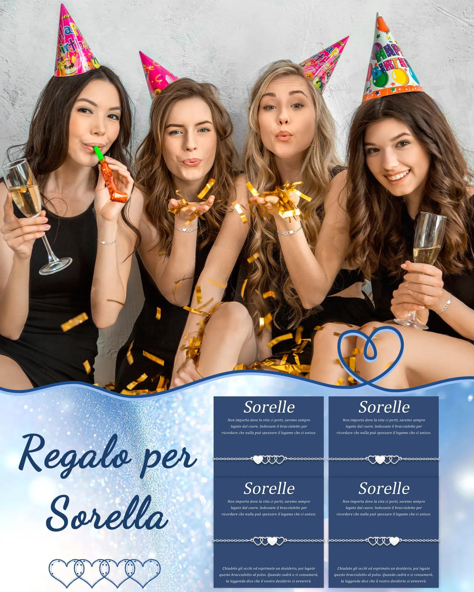SUNSH 4 Pezzi Bracciali Sorelle Bracciale Per Ragazze Bracciali Abbinati Bracciale A Cuore In Acciaio Inox Braccialetto Della Ragazza Miglior Regalo Delle Sorelle Regalo Di Compleanno Natale - immagine 2