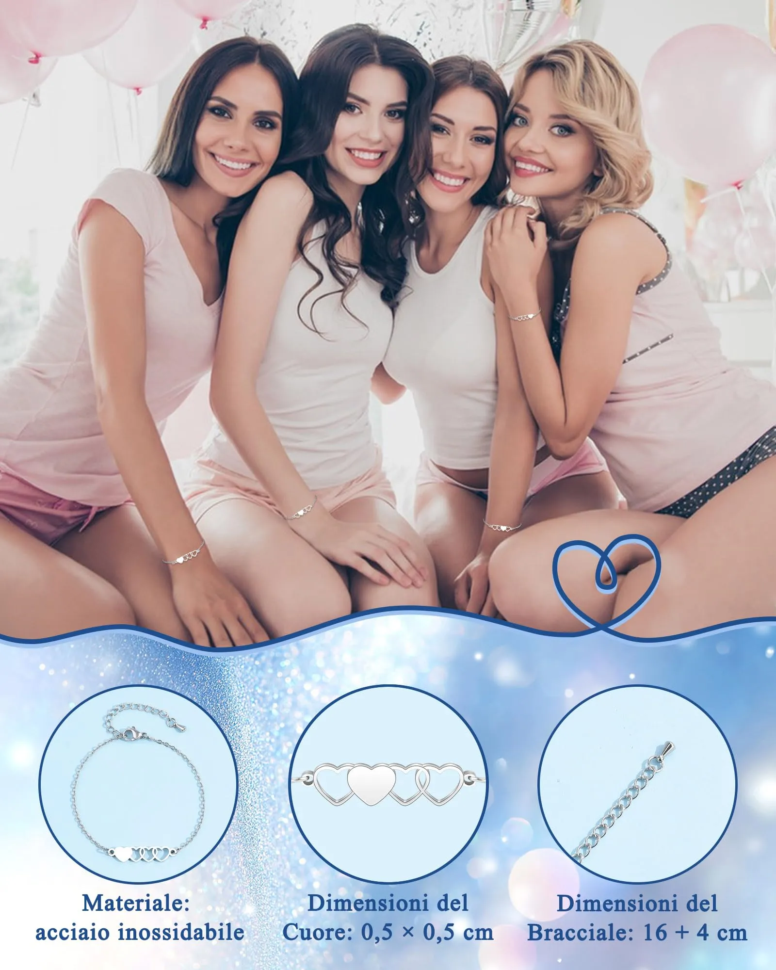 SUNSH 4 Pezzi Bracciali Sorelle Bracciale Per Ragazze Bracciali Abbinati Bracciale A Cuore In Acciaio Inox Braccialetto Della Ragazza Miglior Regalo Delle Sorelle Regalo Di Compleanno Natale - immagine 4