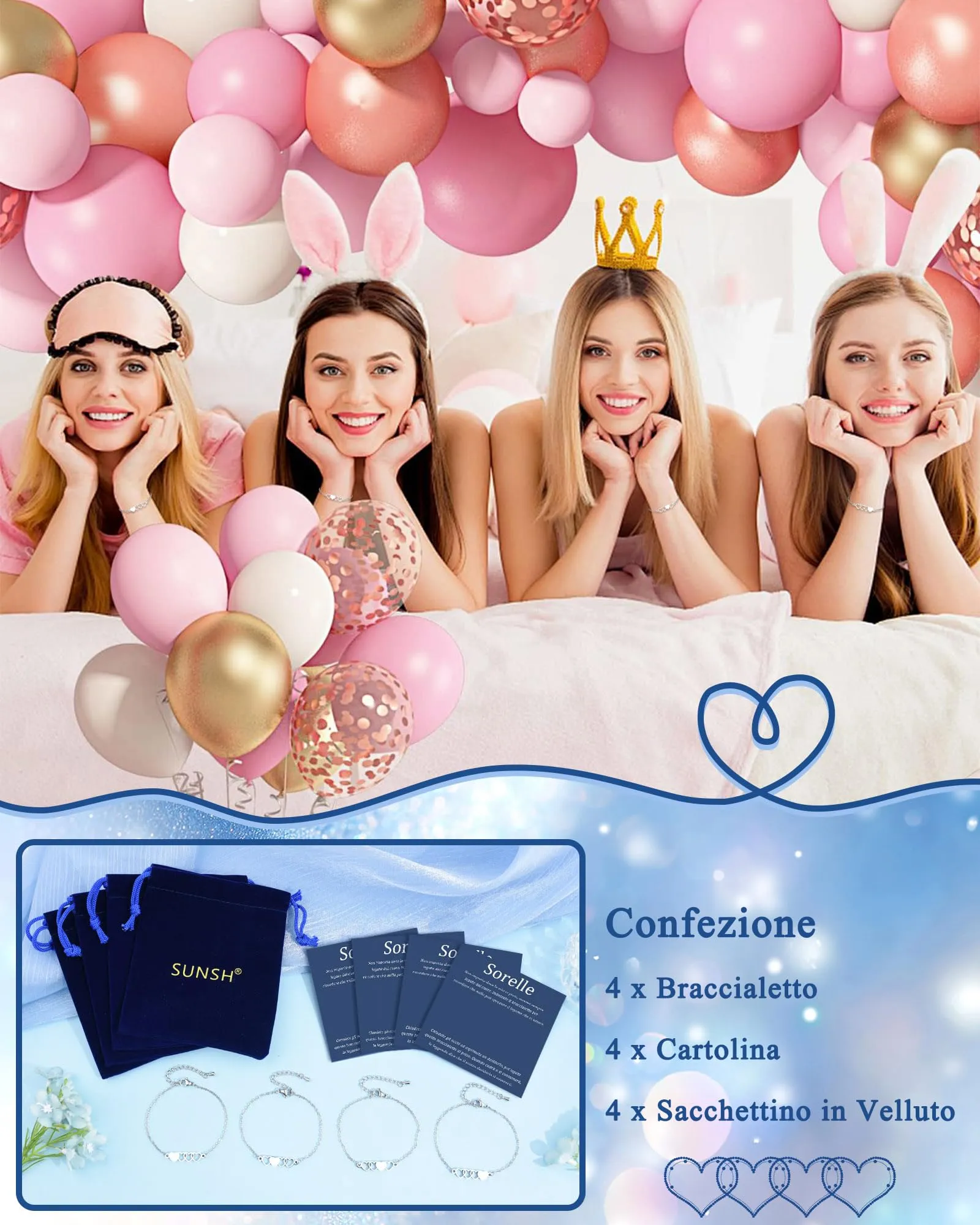 SUNSH 4 Pezzi Bracciali Sorelle Bracciale Per Ragazze Bracciali Abbinati Bracciale A Cuore In Acciaio Inox Braccialetto Della Ragazza Miglior Regalo Delle Sorelle Regalo Di Compleanno Natale - immagine 5