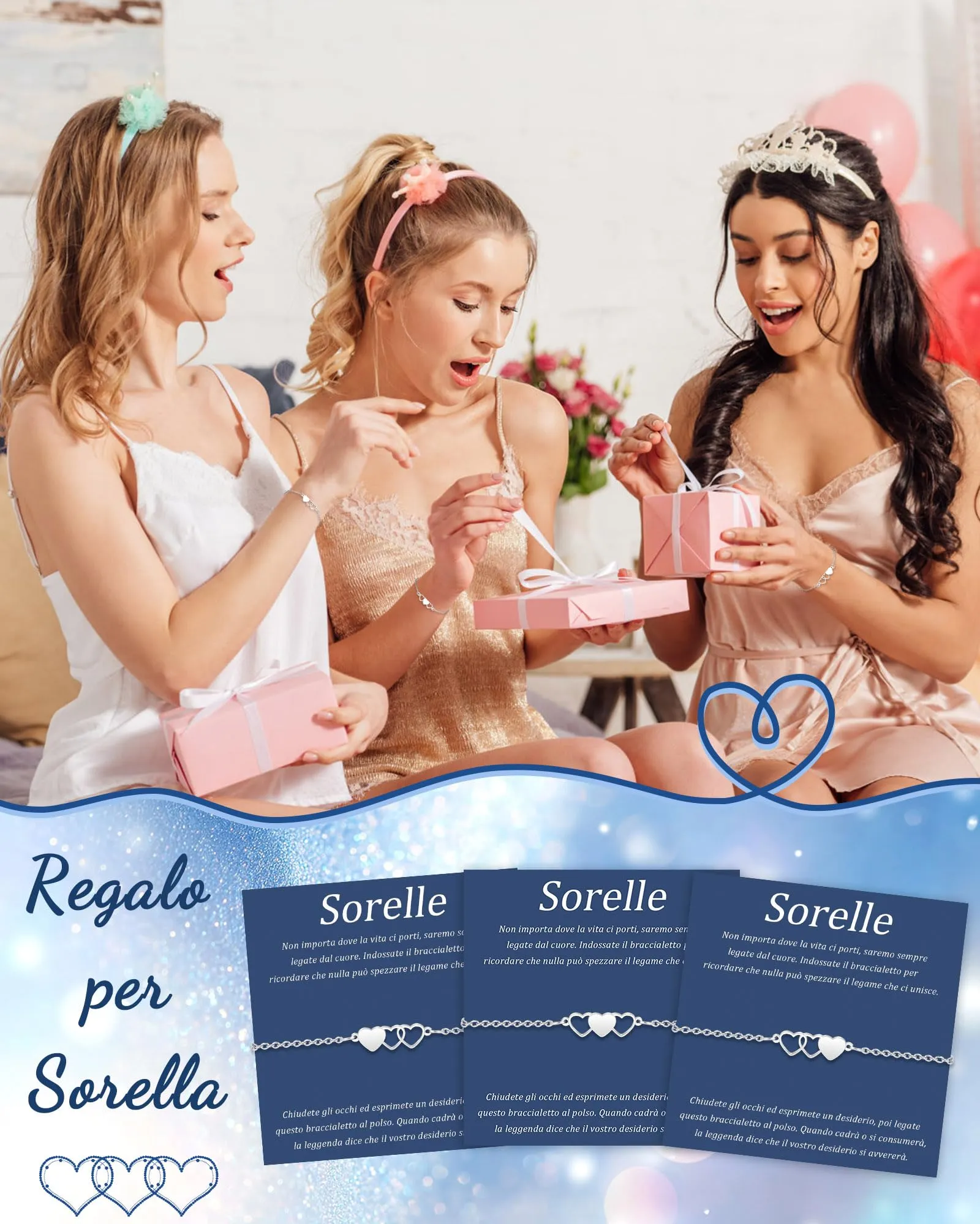 SUNSH 3 Pezzi Bracciali Sorelle Bracciale Per Ragazze Bracciali Abbinati Bracciale A Cuore In Acciaio Inox Braccialetto Della Ragazza Miglior Regalo Delle Sorelle Regalo Di Compleanno Natale - immagine 2
