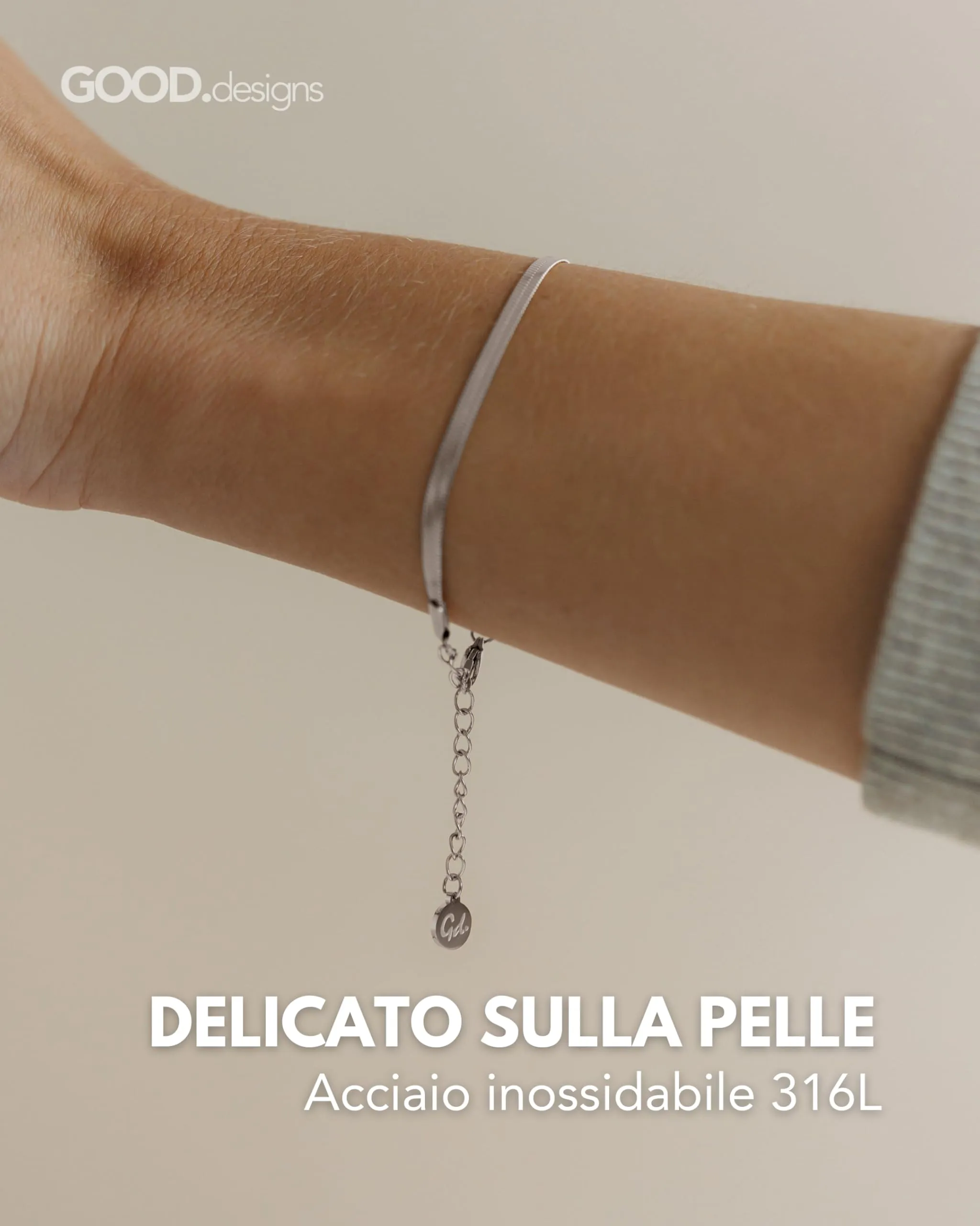 GD GOOD.designs EST. 2015 Bracciale serpente per donna | Bracciale piatto senza ciondolo in argento | Gioielli in acciaio inossidabile larghi 3 mm | Impermeabili - immagine 2